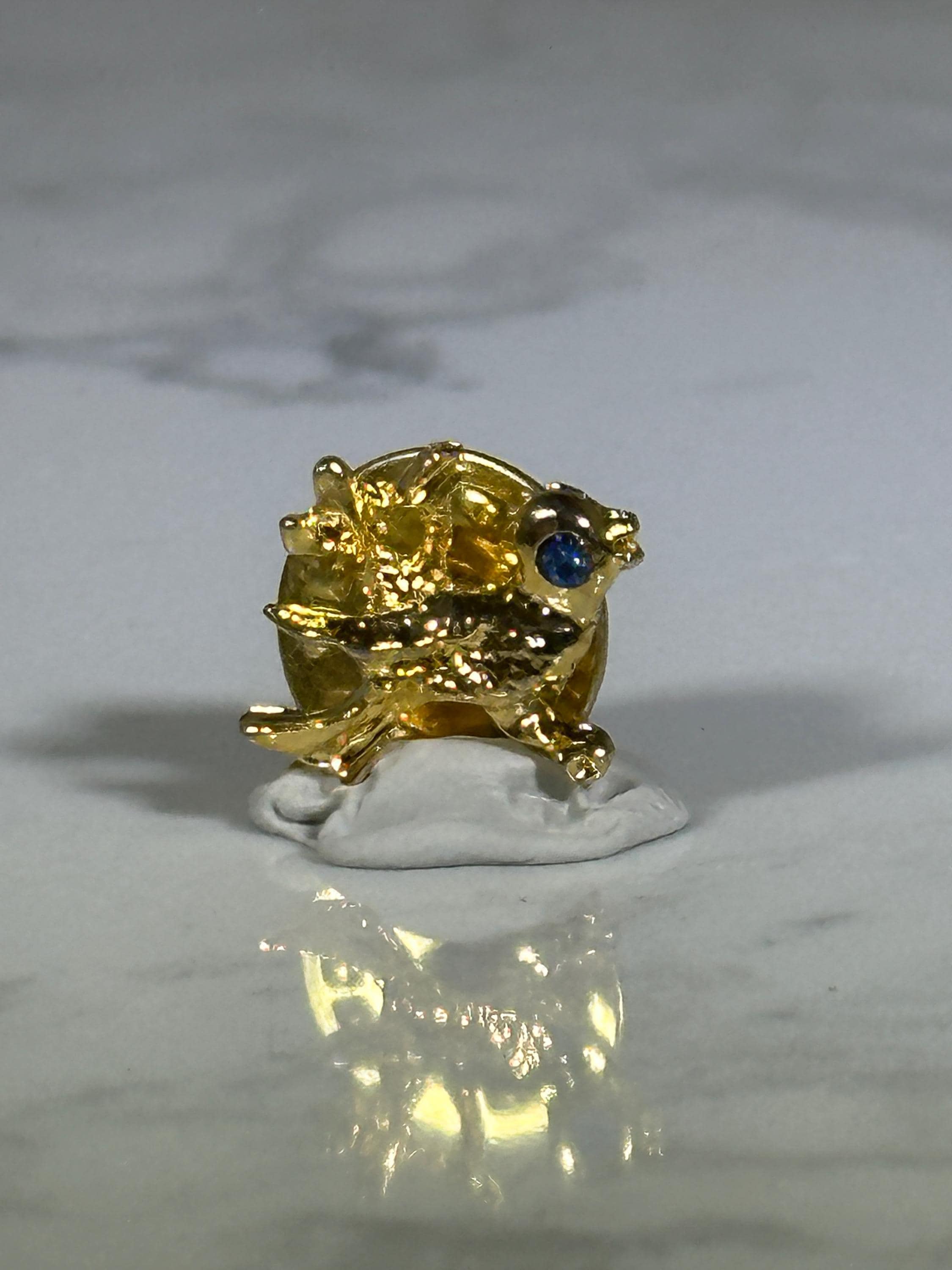 Vintage Bird Pin: Gold Tone with Blue Gem Eye - Whimsical Animal Accessory