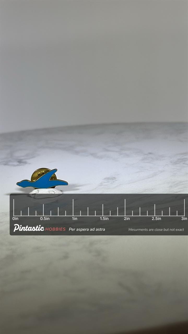 Blue Bird Lapel Pin: Gold & Sky Enamel - Vintage Aviation Accessory with ruler overlay for size reference