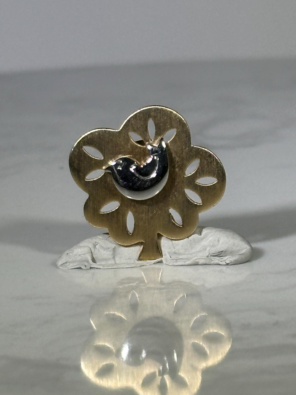 Bird in Tree Pin: Gold Tone with Cutouts - Mid-Century Modern Accessory