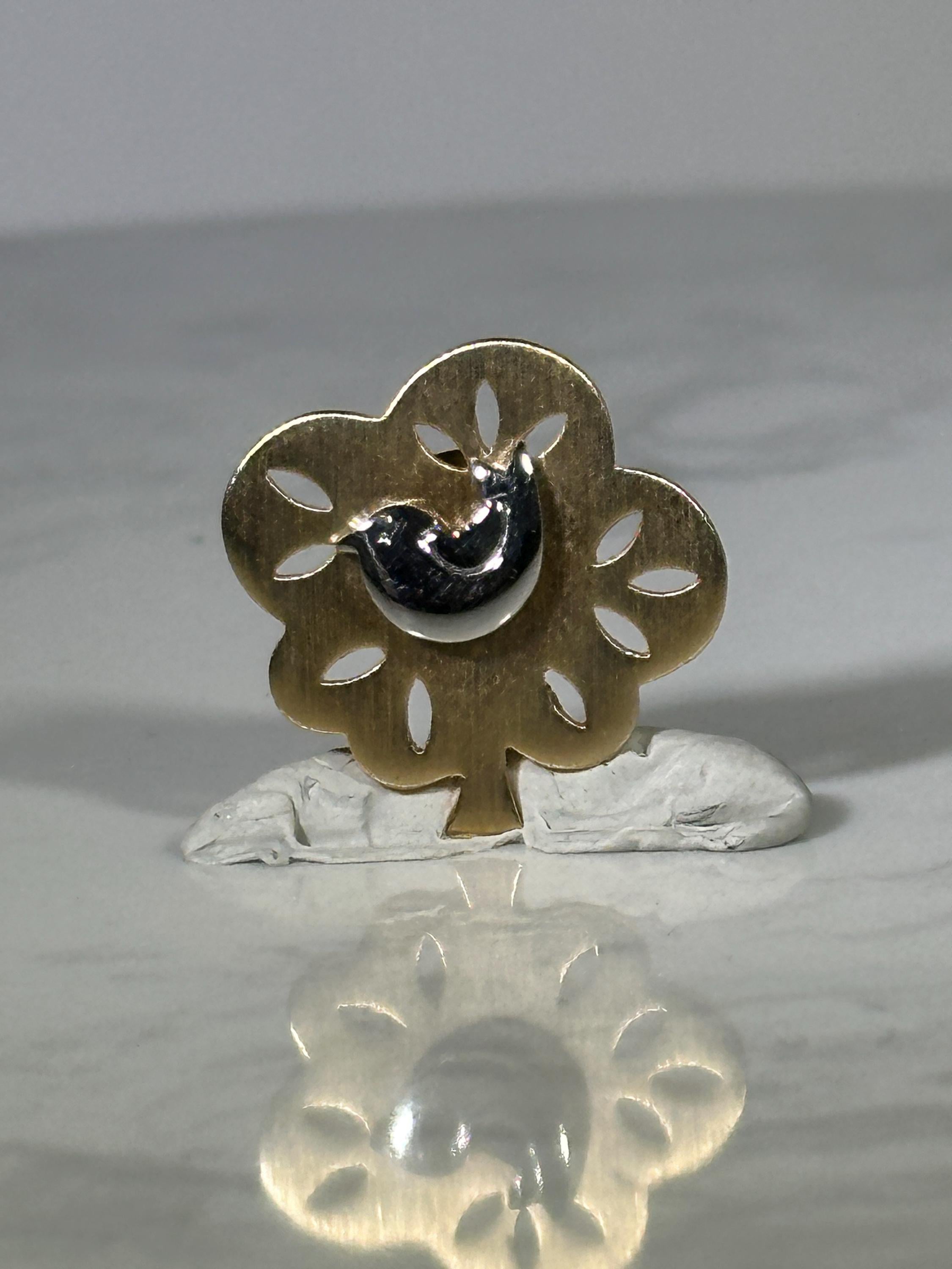 Bird in Tree Pin: Gold Tone with Cutouts - Mid-Century Modern Accessory