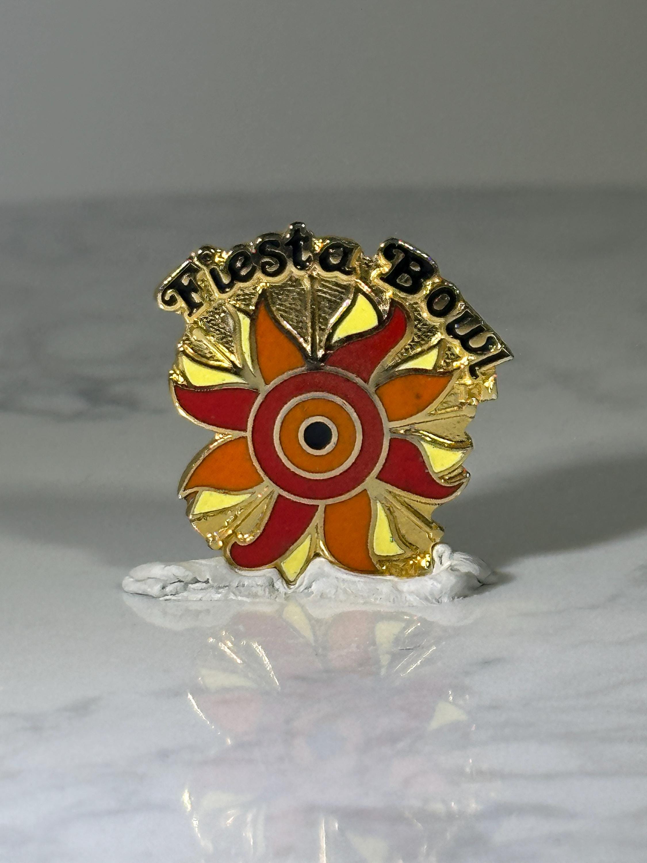 Fiesta Bowl Collector Pin: Gold Enamel Sunburst - Vintage Sports Accessory