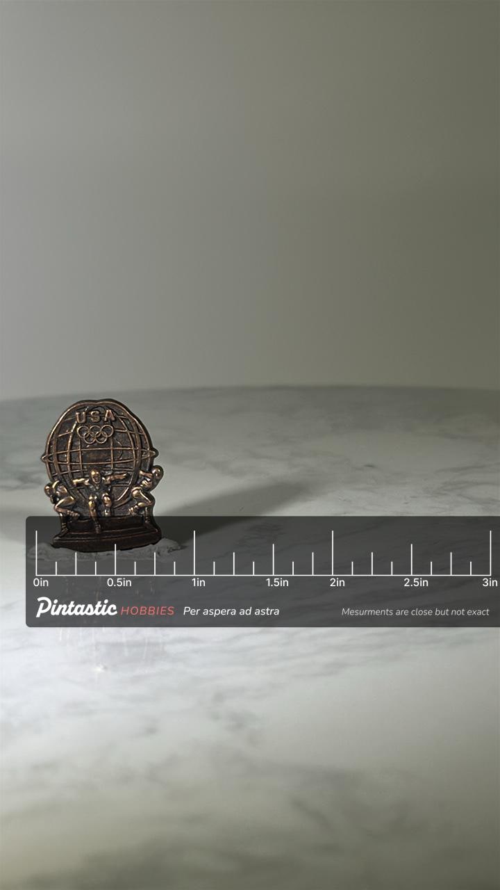USA Olympic Wrestlers Pin: Bronze Finish - Vintage Sports Accessory with ruler overlay for size reference