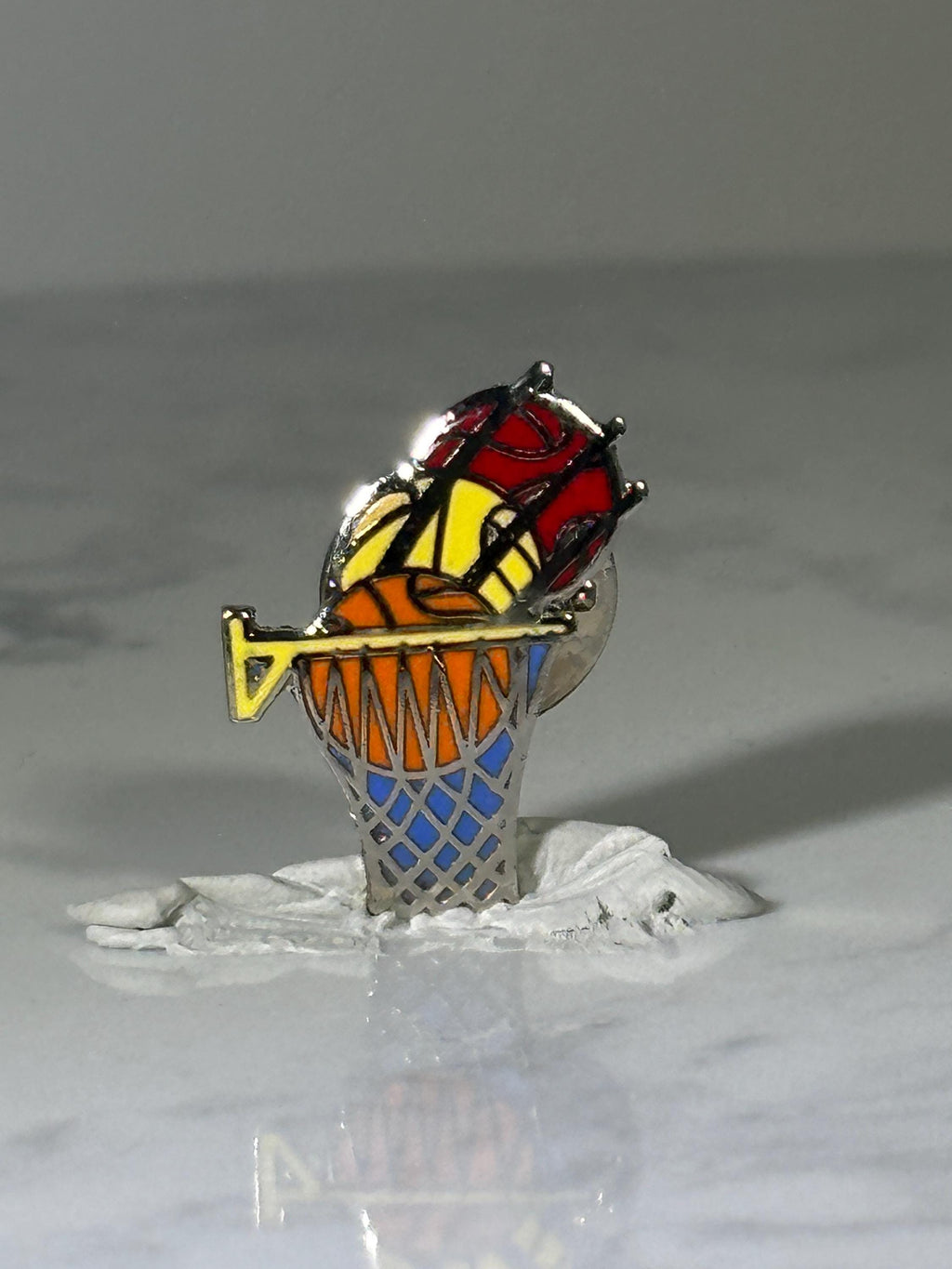 Basketball Hoop Pin: Colorful Style Enamel - Retro Sports Accessory