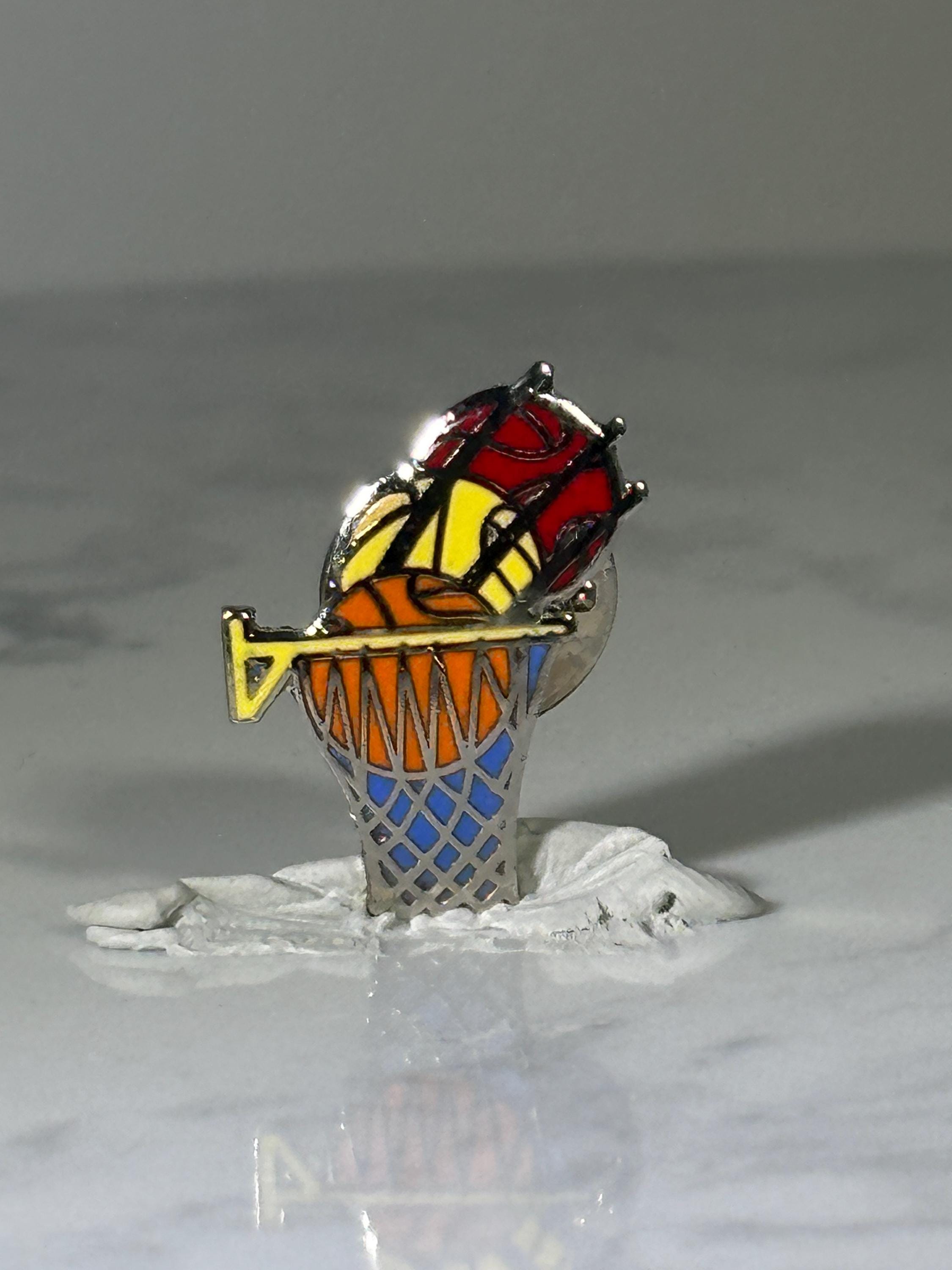 Basketball Hoop Pin: Colorful Style Enamel - Retro Sports Accessory