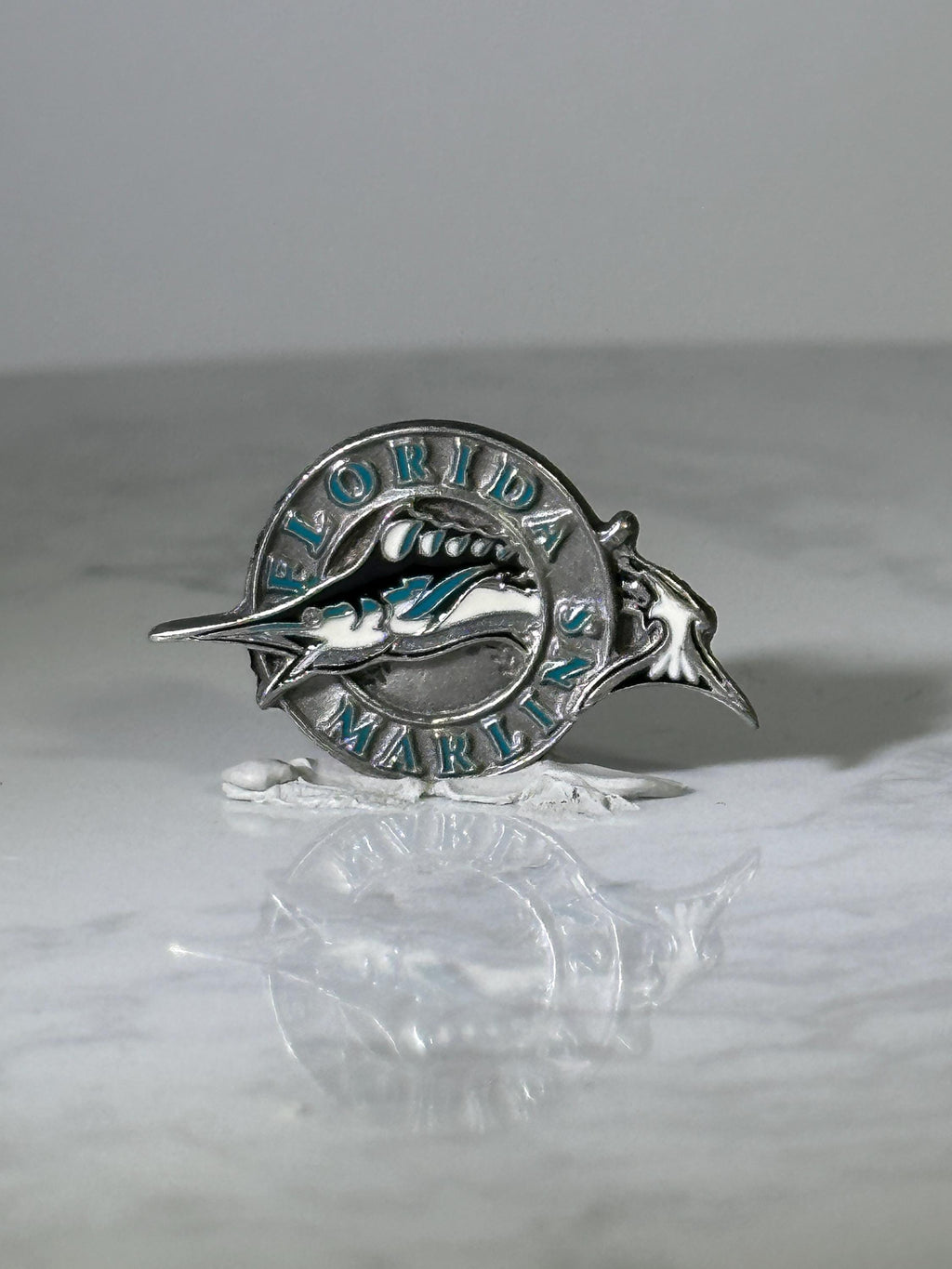 Florida Marlins Baseball Pin: Silver & Teal Enamel - 1990s Sports Accessory