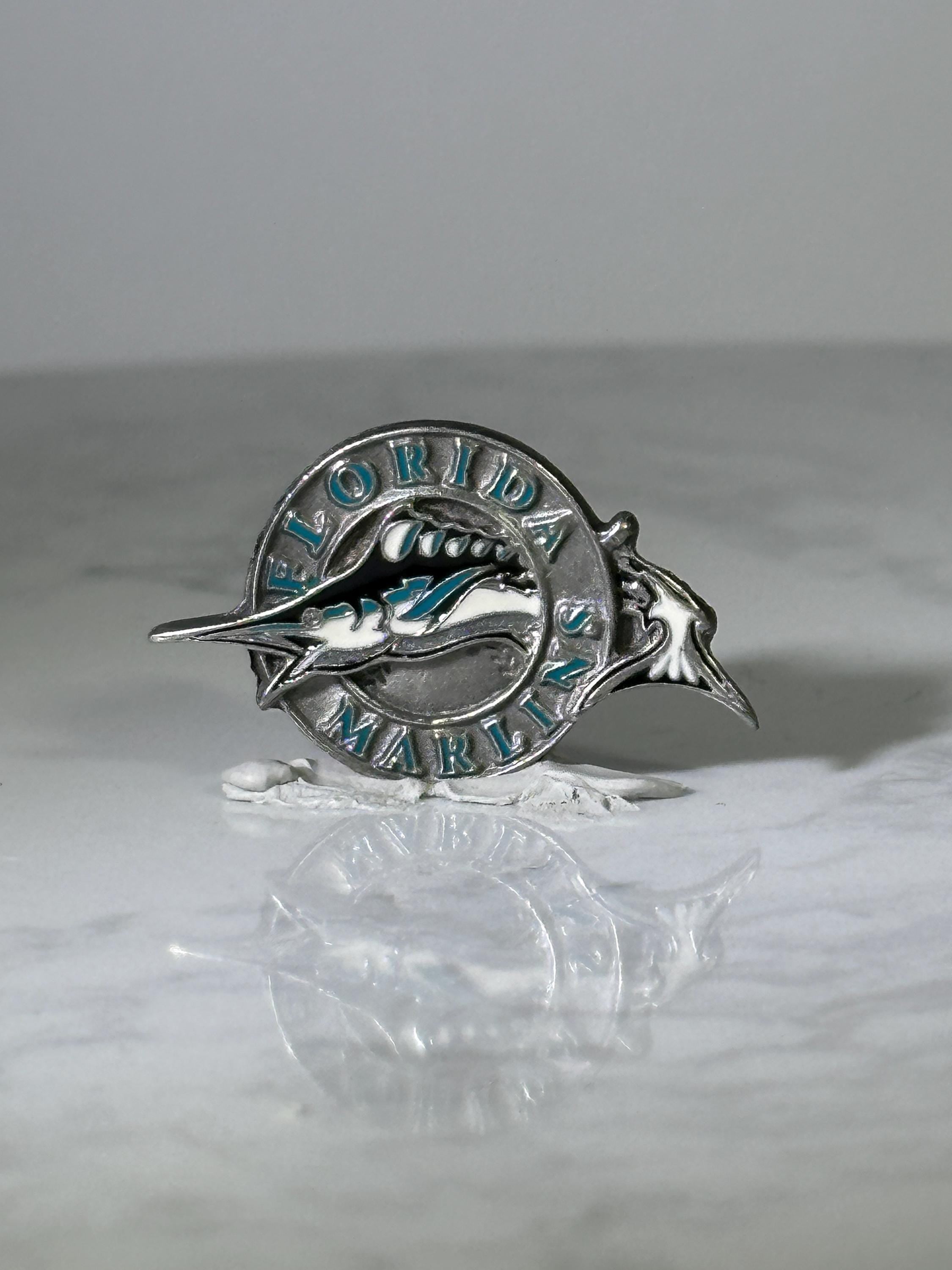 Florida Marlins Baseball Pin: Silver & Teal Enamel - 1990s Sports Accessory