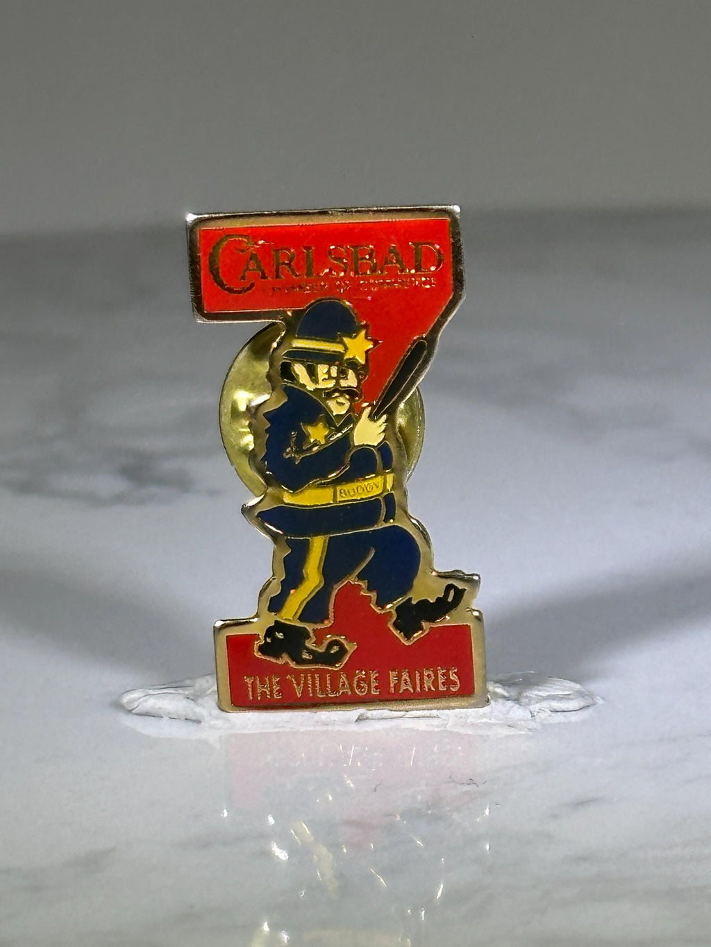 Carlsbad Policeman Pin: Enamel Goldtone - Vintage Event Accessory