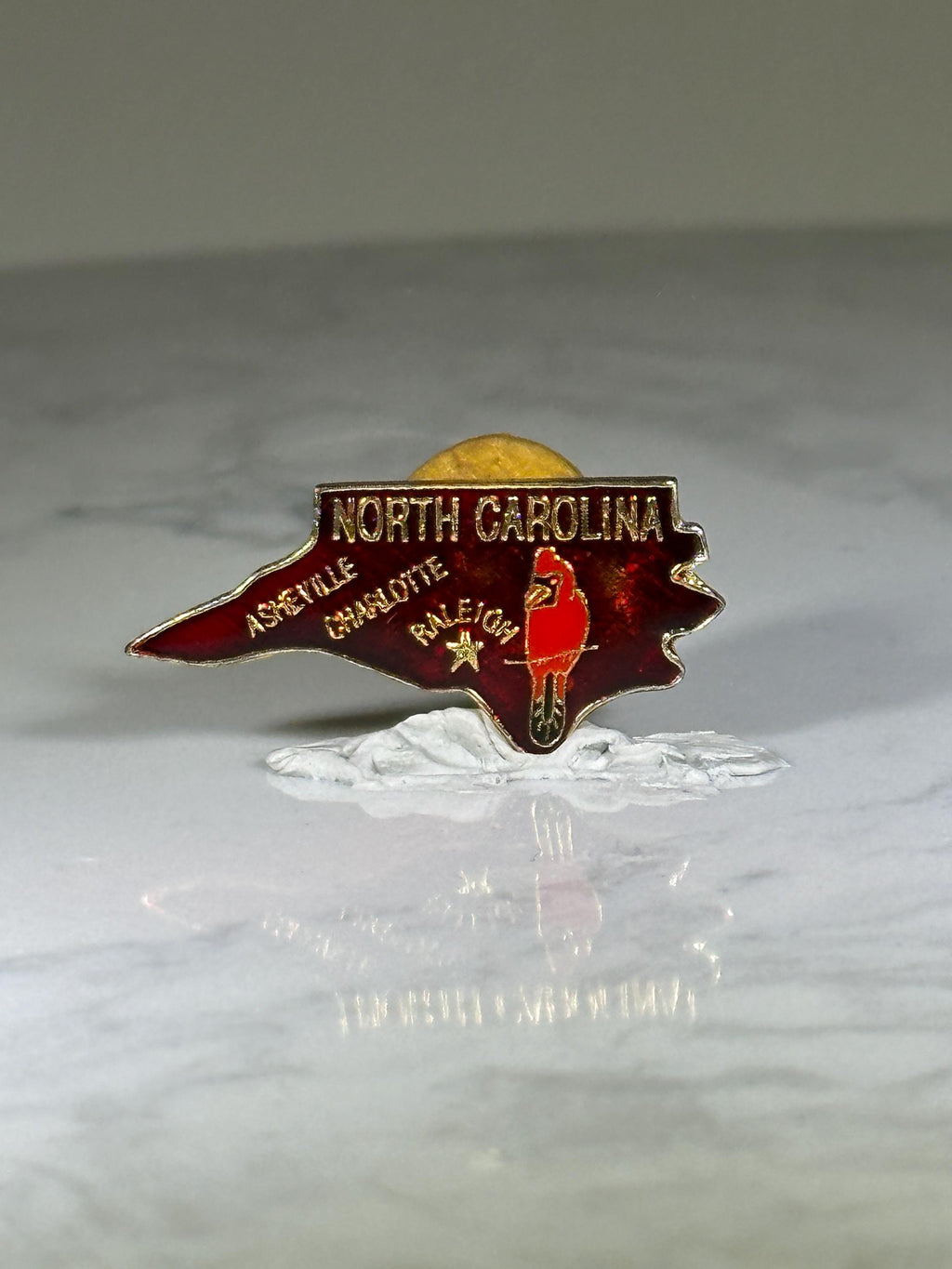 North Carolina State Souvenir Pin: Red Enamel Gold Trim - Vintage Travel Accessory