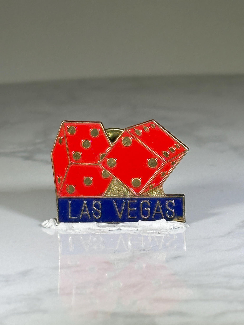 Las Vegas Dice Pin: Red Enamel Gold-Tone - Vintage Souvenir Accessory