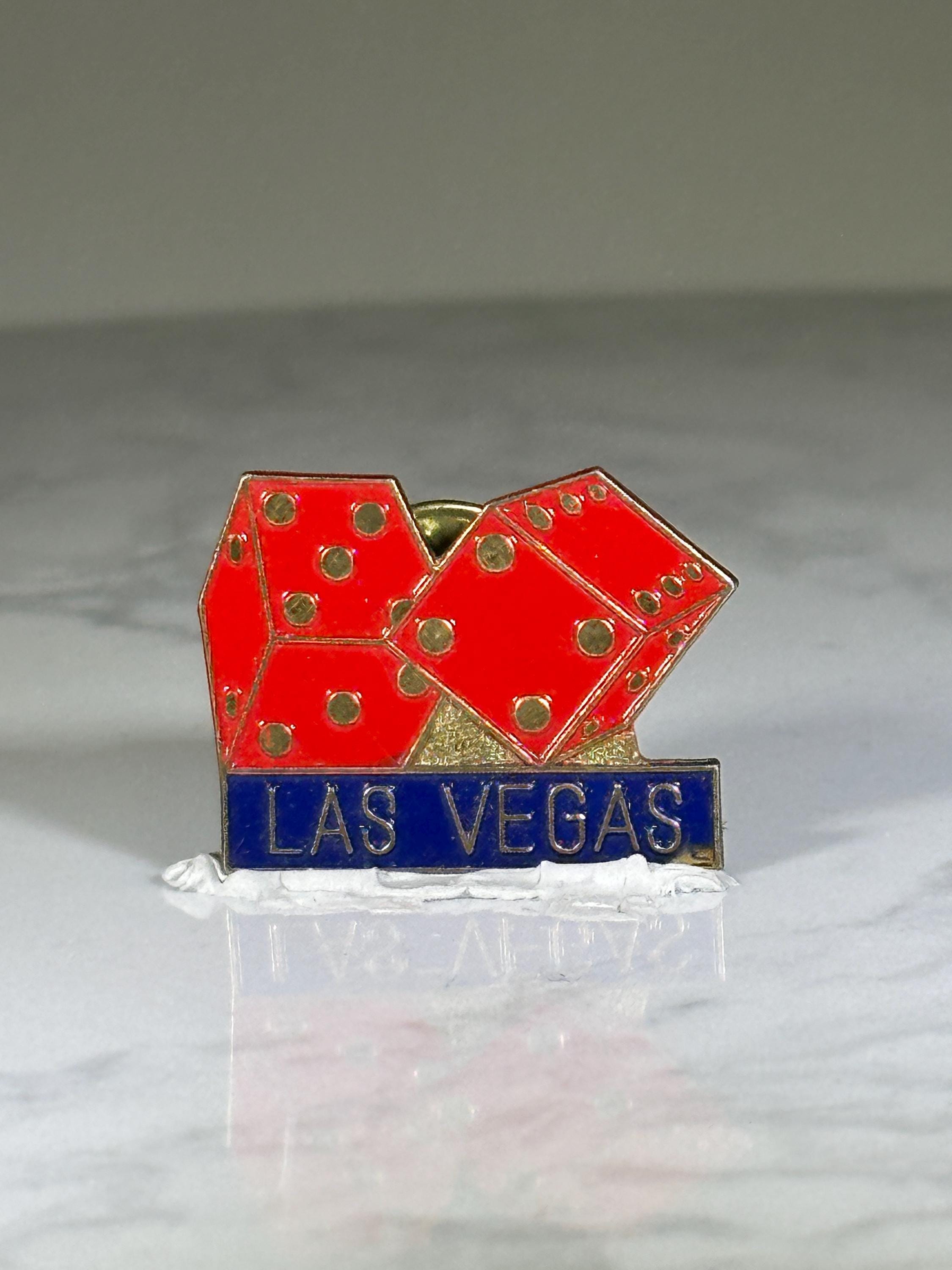 Las Vegas Dice Pin: Red Enamel Gold-Tone - Vintage Souvenir Accessory