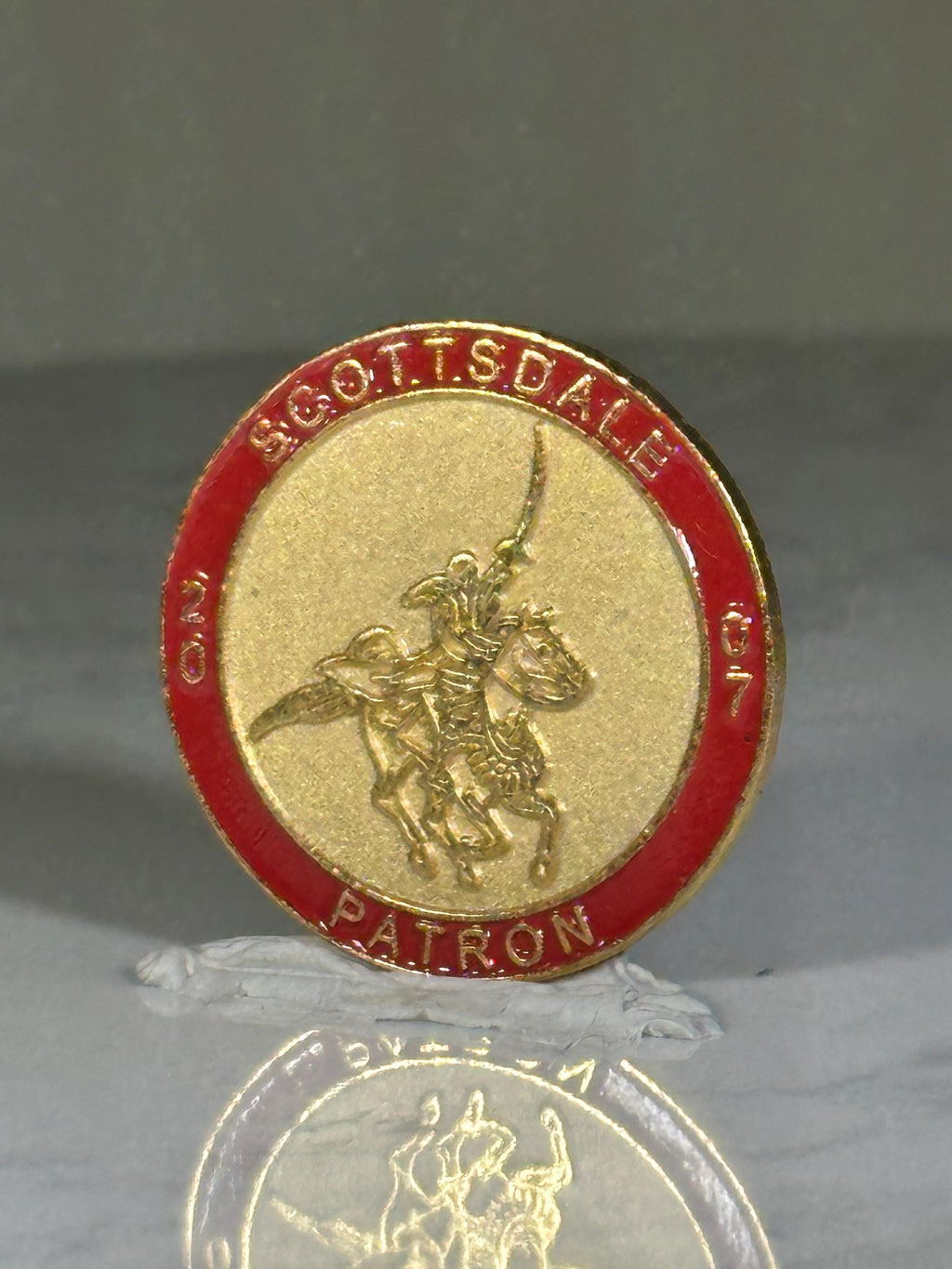 Scottsdale Patron Pin: Gold Tone Red Border - Western Rodeo Theme Accessory