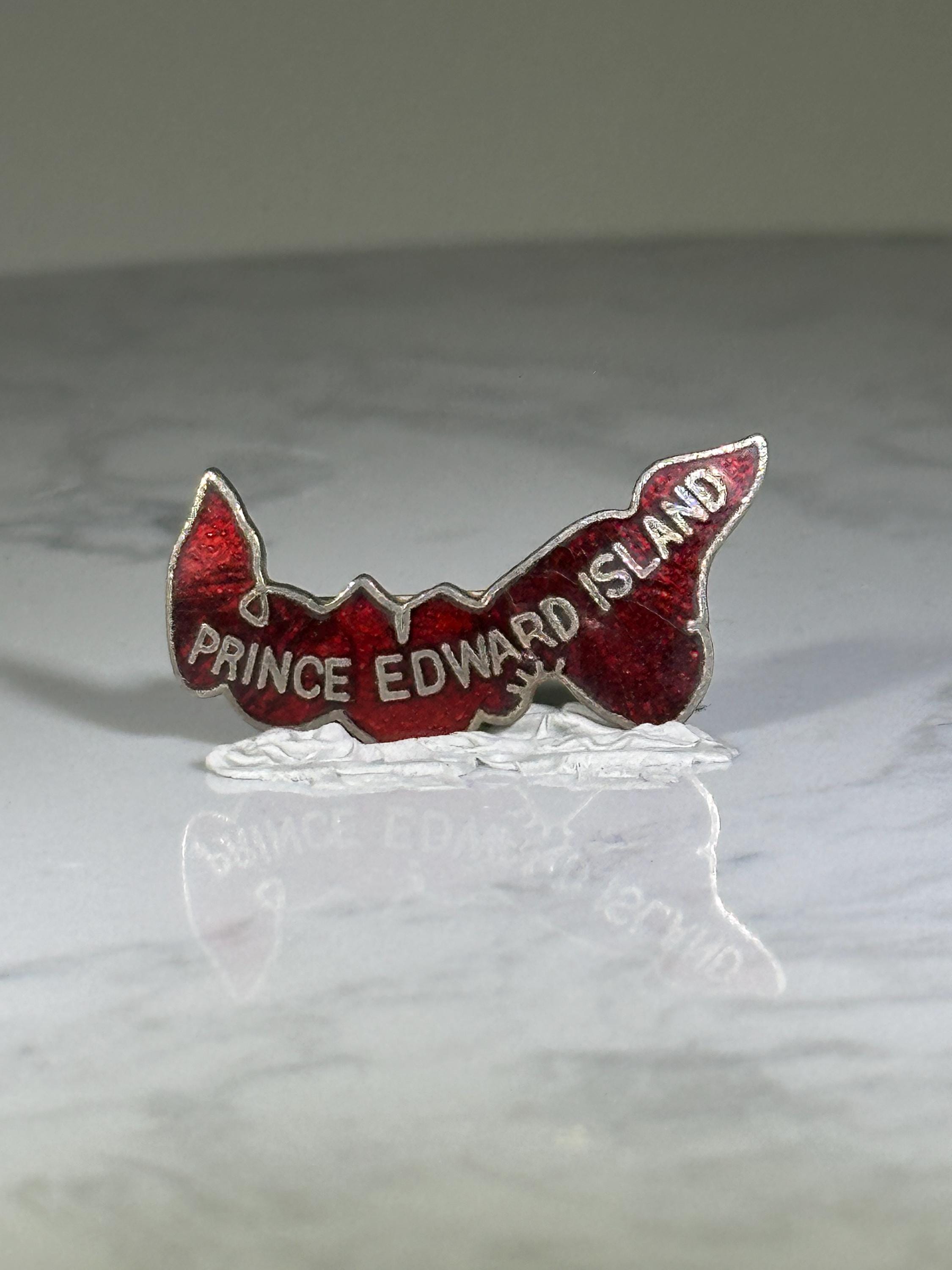 Prince Edward Island Pin: Red Enamel Map - Vintage Travel Souvenir Accessory