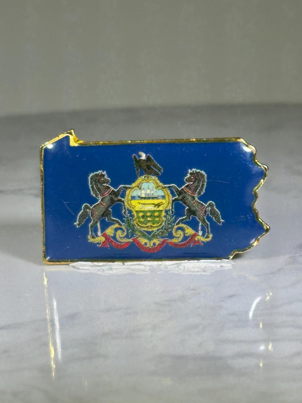 Pennsylvania State Flag Pin: Blue Gold Enamel - Vintage Travel Accessory