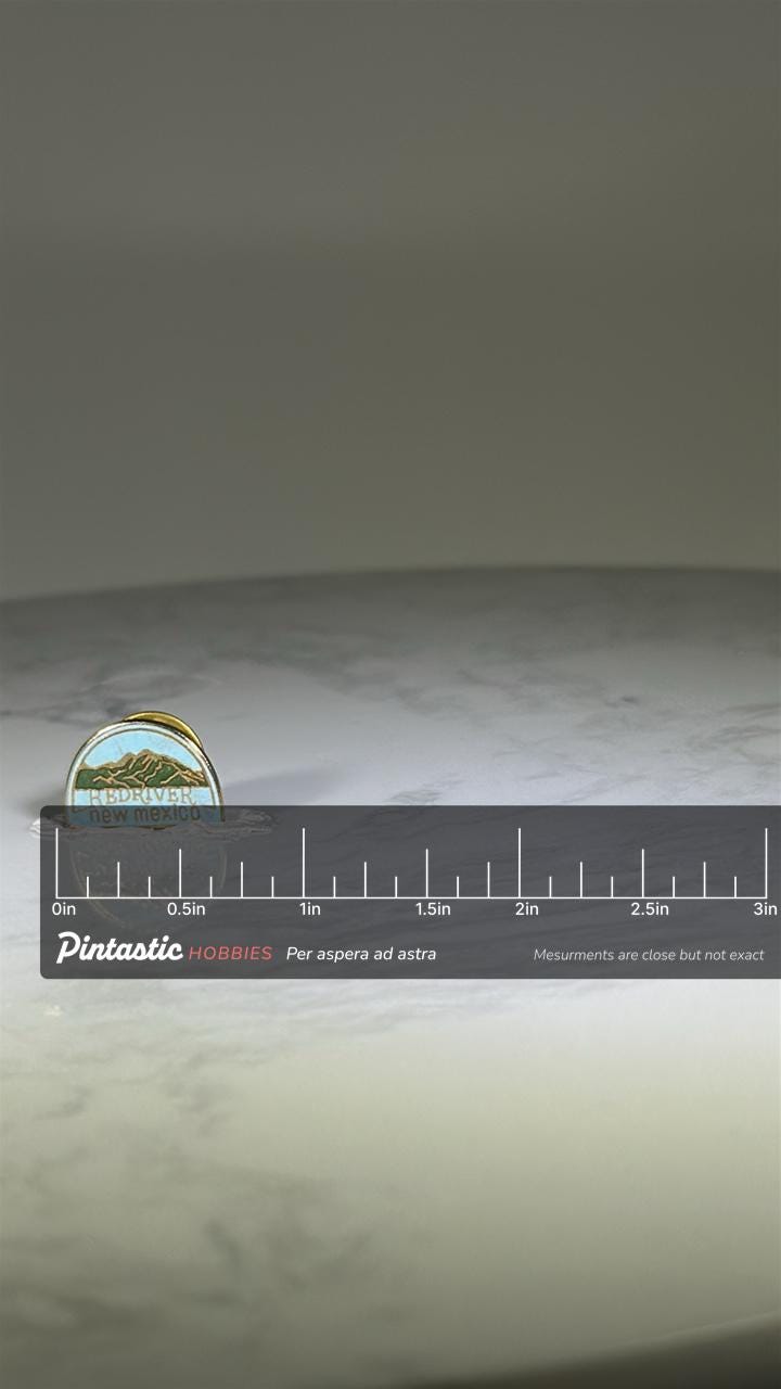 Red River New Mexico Pin: Pastel Mountain Scene - Vintage Travel Accessory with ruler overlay for size reference
