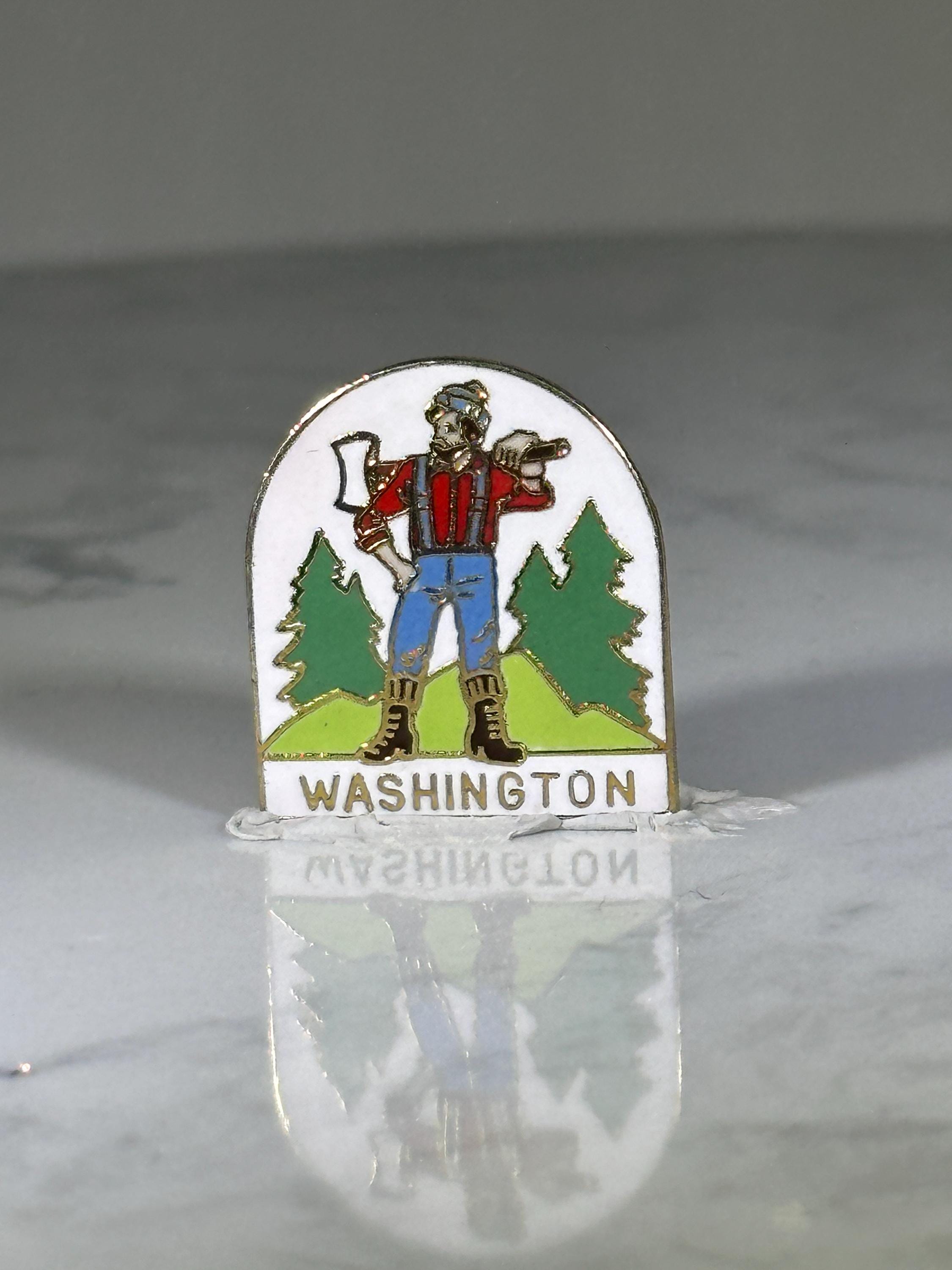 Washington Lumberjack Souvenir Pin: Enamel Color - Vintage Travel Accessory