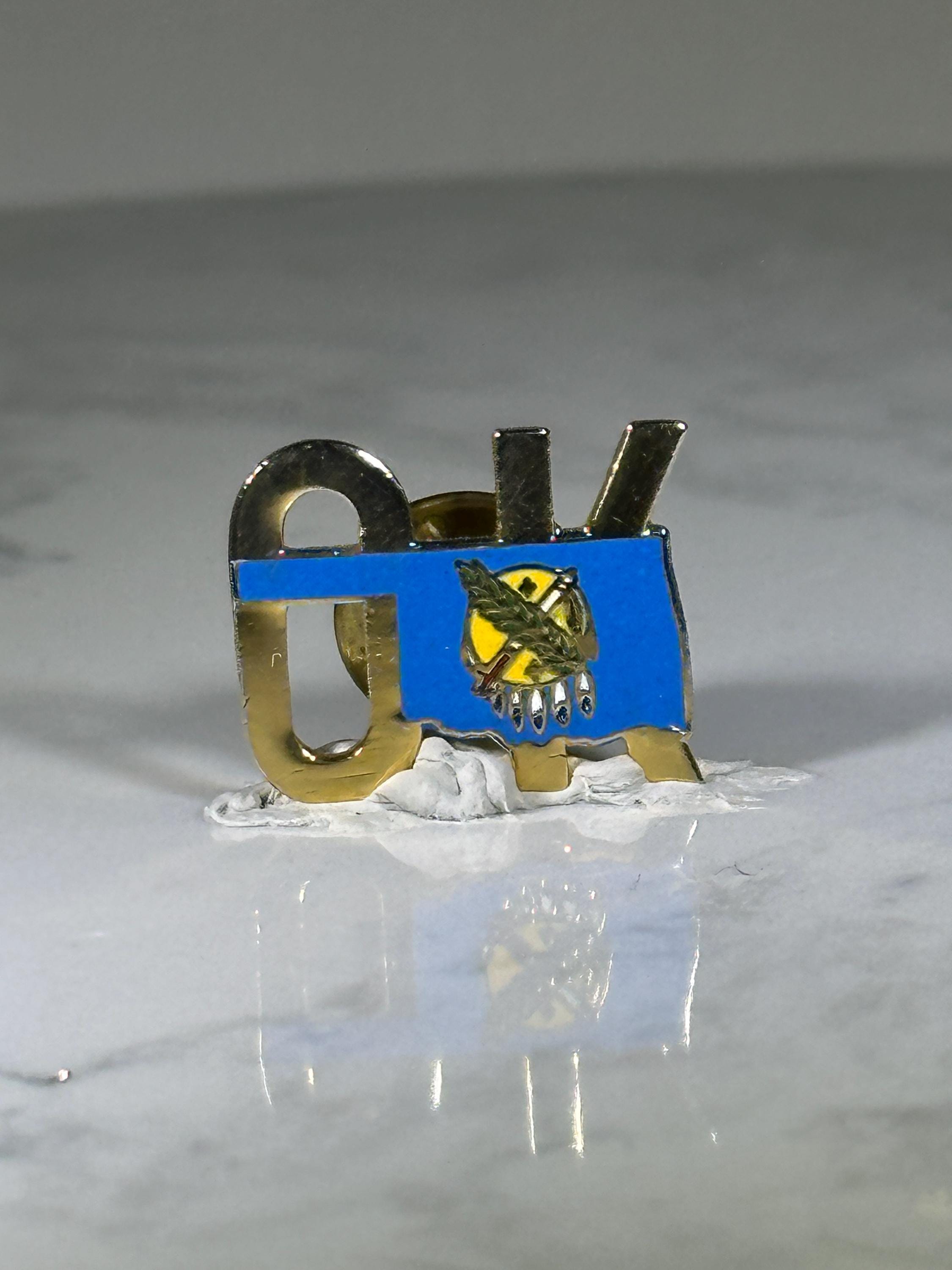 Oklahoma OK State Pin: Gold Blue Enamel Finish - Souvenir Travel Accessory