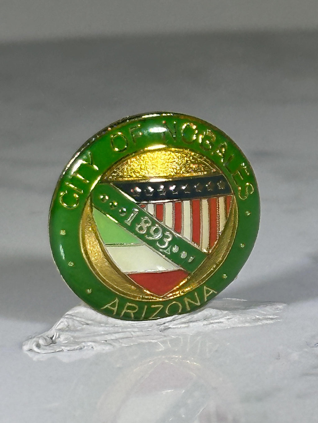 City of Nogales Arizona Pin: Gold & Enamel Crest - Vintage Civic Accessory