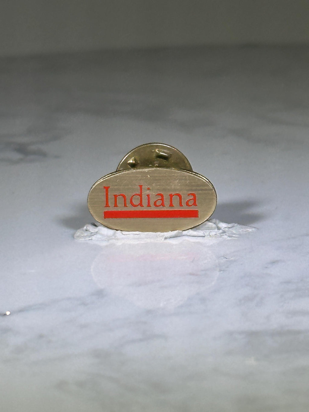 Indiana State Pin: Gold Tone Red Text - Vintage Travel Accessory