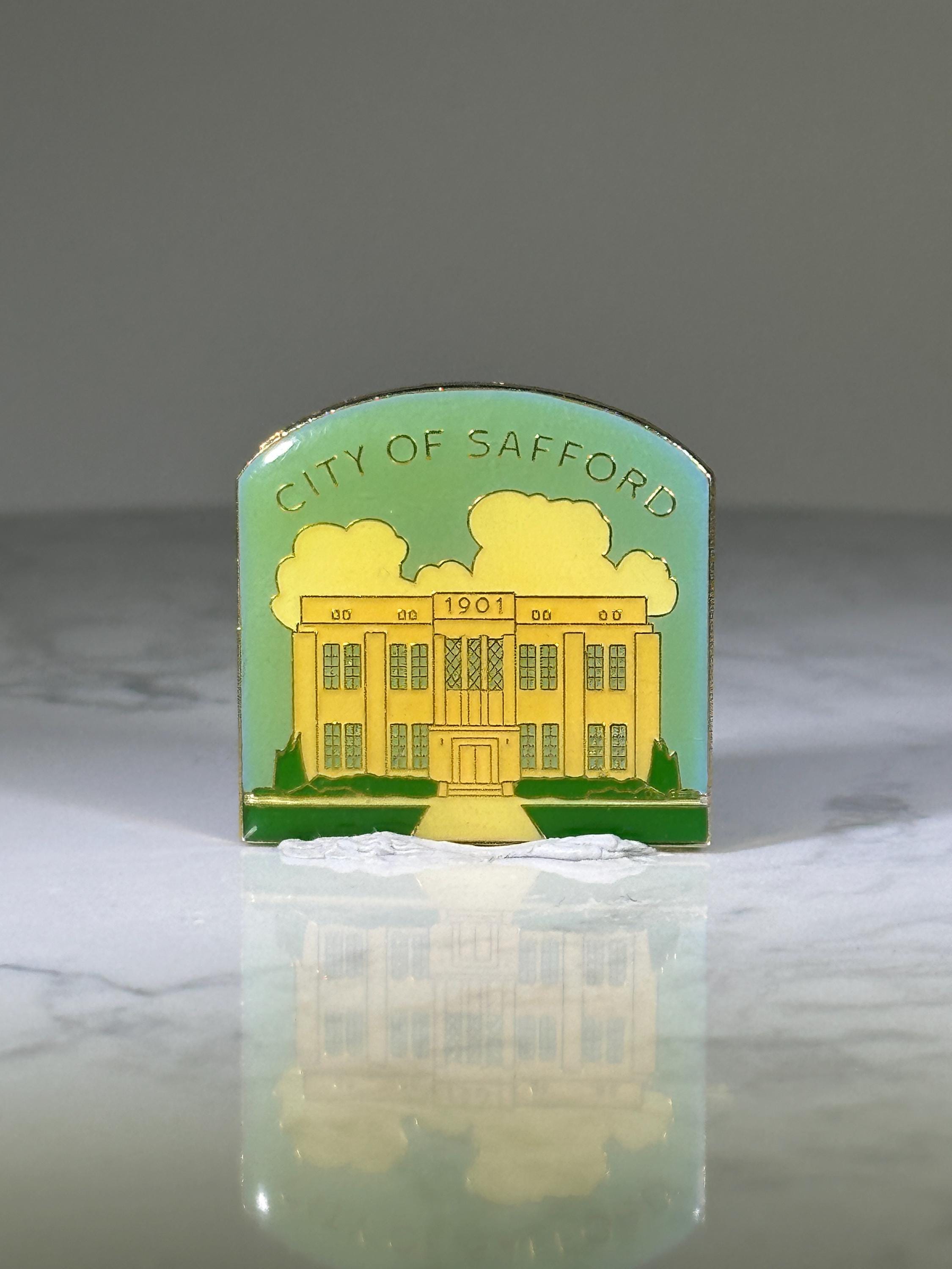 City of Safford Collectible Pin: Yellow Building Enamel - Vintage Souvenir Accessory