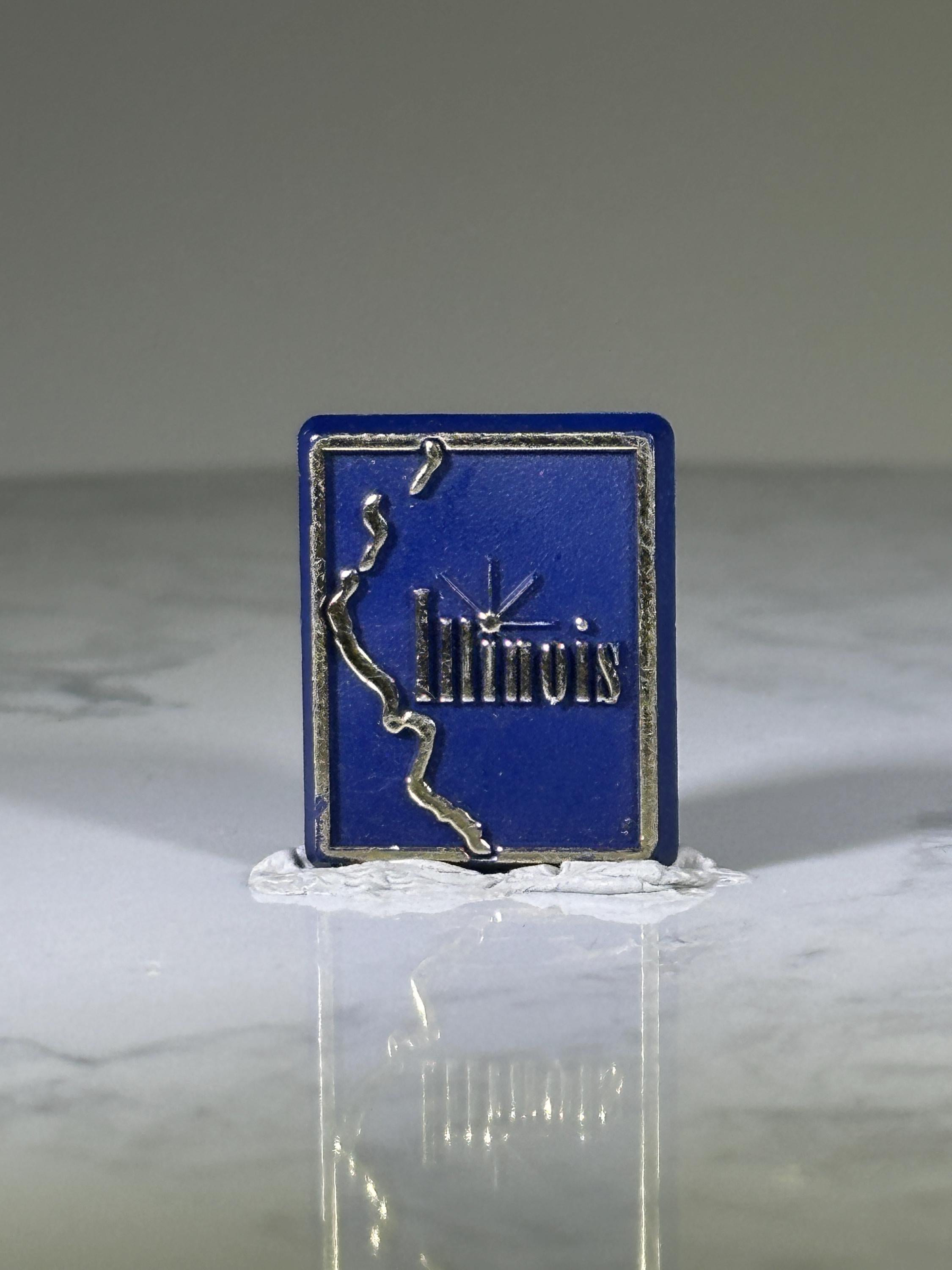 Illinois State Collectible Pin: Blue Silver Enamel - Vintage Travel Accessory