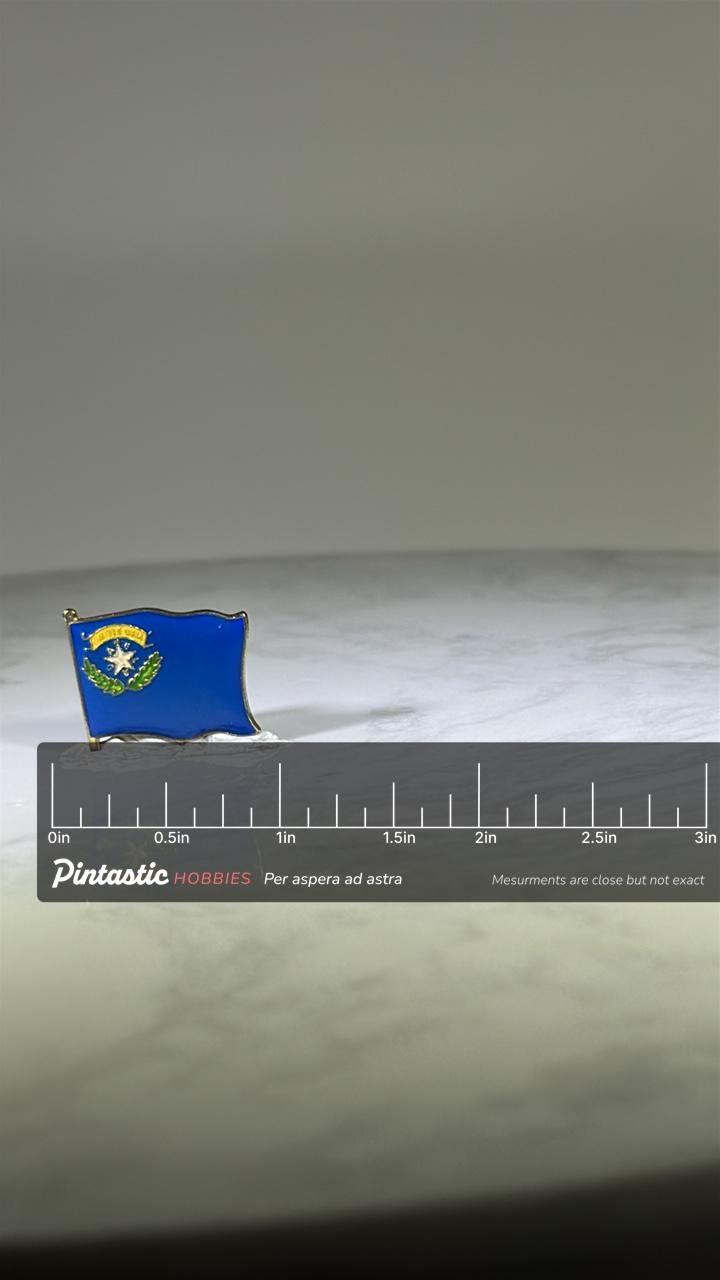 Nevada State Flag Pin: Blue Enamel - Vintage Travel Accessory with ruler overlay for size reference