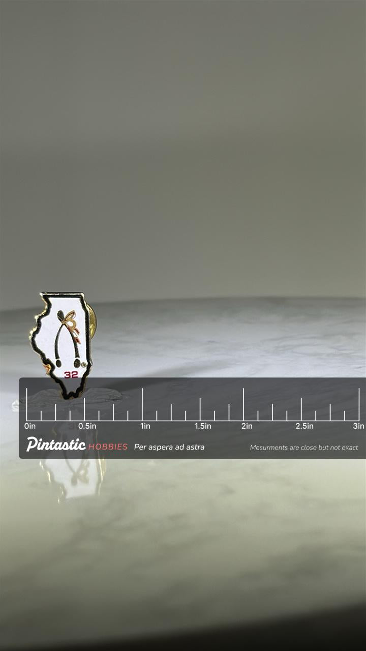 Illinois State State Pin: White Enamel & Gold Tone - Vintage Collectible Accessory with ruler overlay for size reference