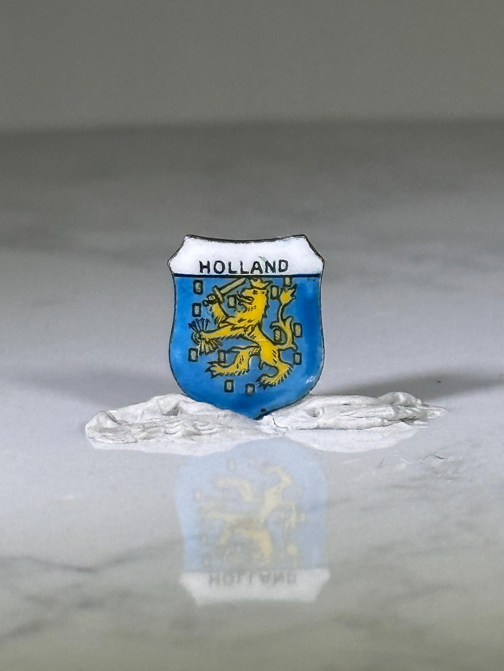 Holland Coat of Arms Pin: Enamel Shield Blue/Yellow - Vintage Travel Accessory
