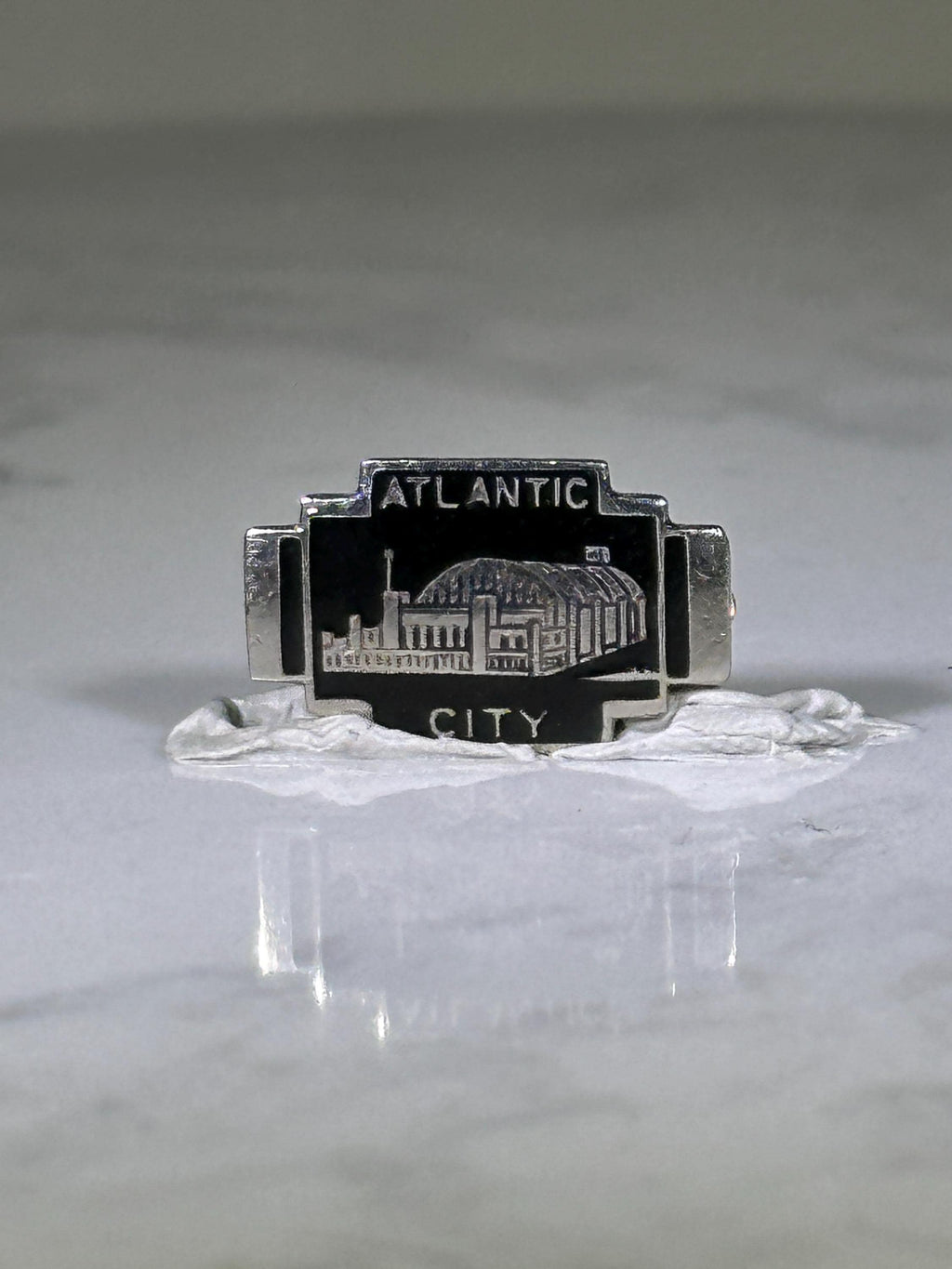 Atlantic City Pin: Silver Tone Black Enamel - Vintage Souvenir Accessory