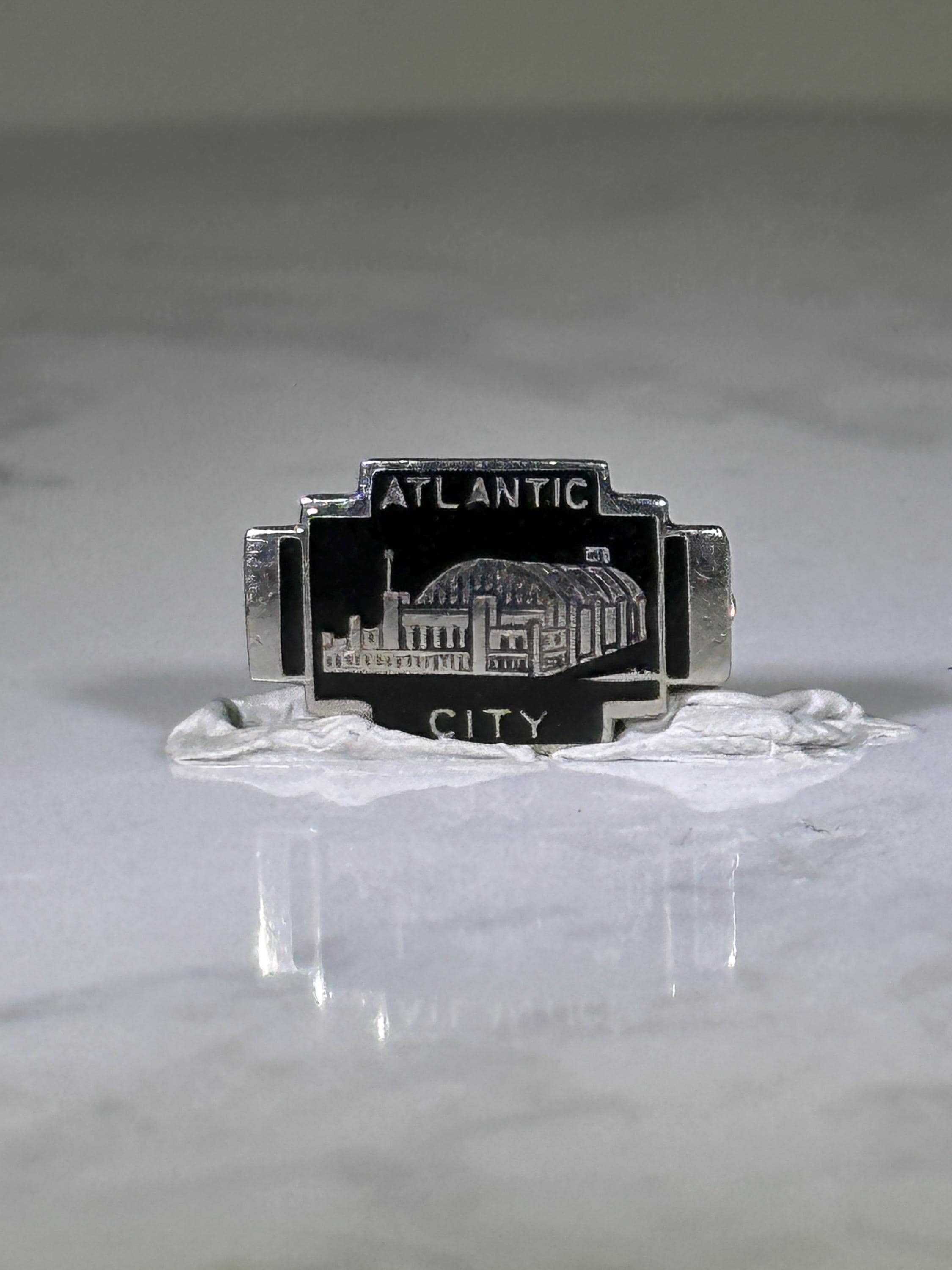 Atlantic City Pin: Silver Tone Black Enamel - Vintage Souvenir Accessory