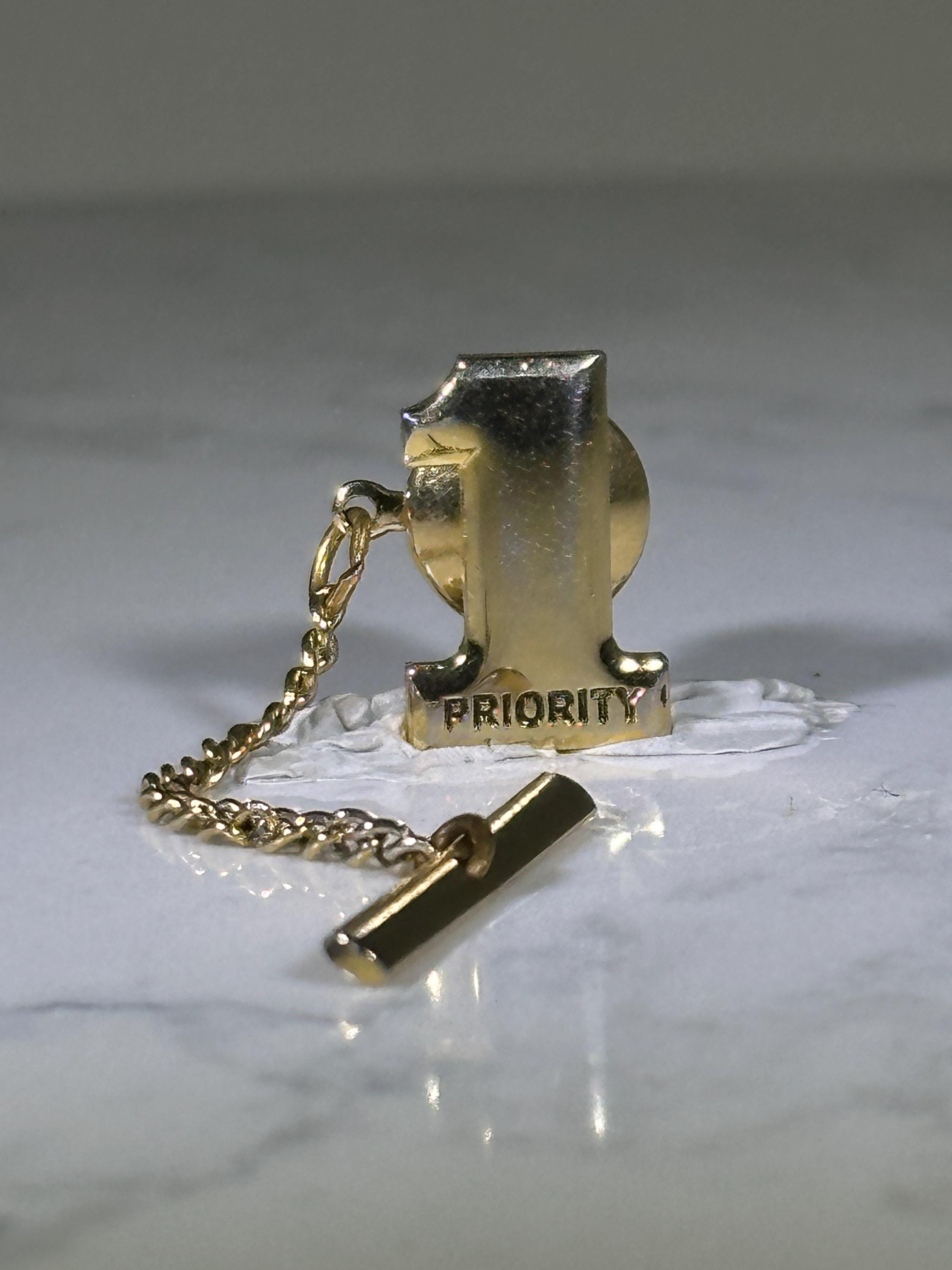 Number One Priority Tie Tack: Gold Tone Finish - Retro Career Accessory