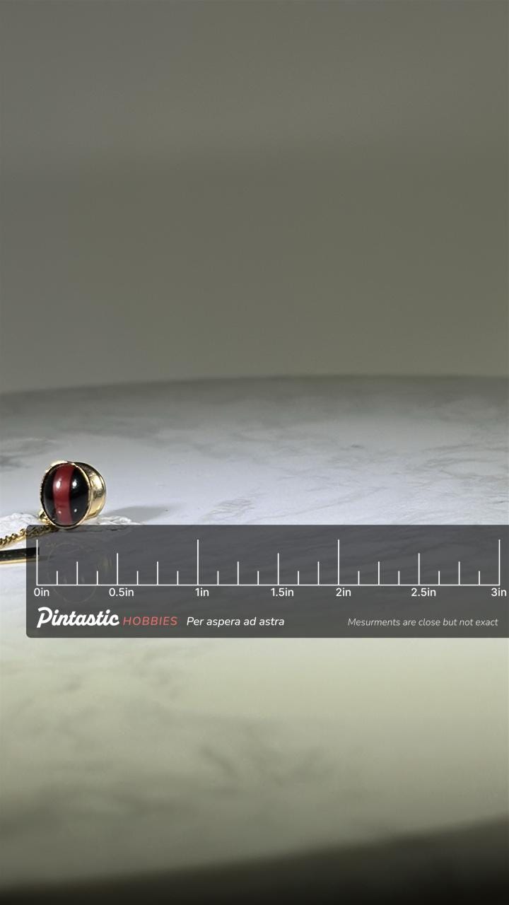 Striped Glass Cabochon Tie Clip: Gold Tone Chain Accent - Retro Formal Accessory with ruler overlay for size reference