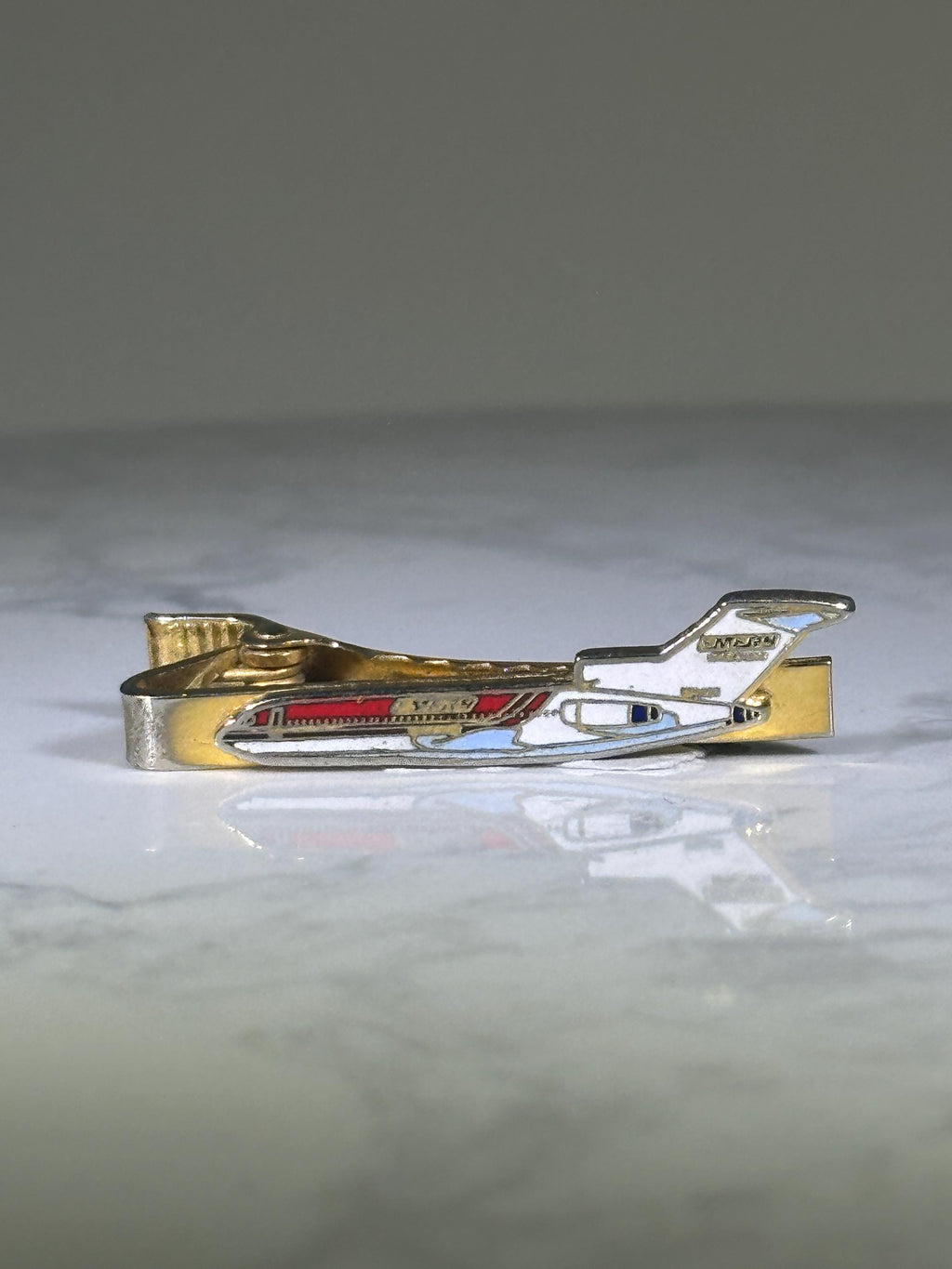 Emery Air Douglas DC-8 Airplane Tie Clip: Red & Silver Enamel - Vintage Aviation Accessory