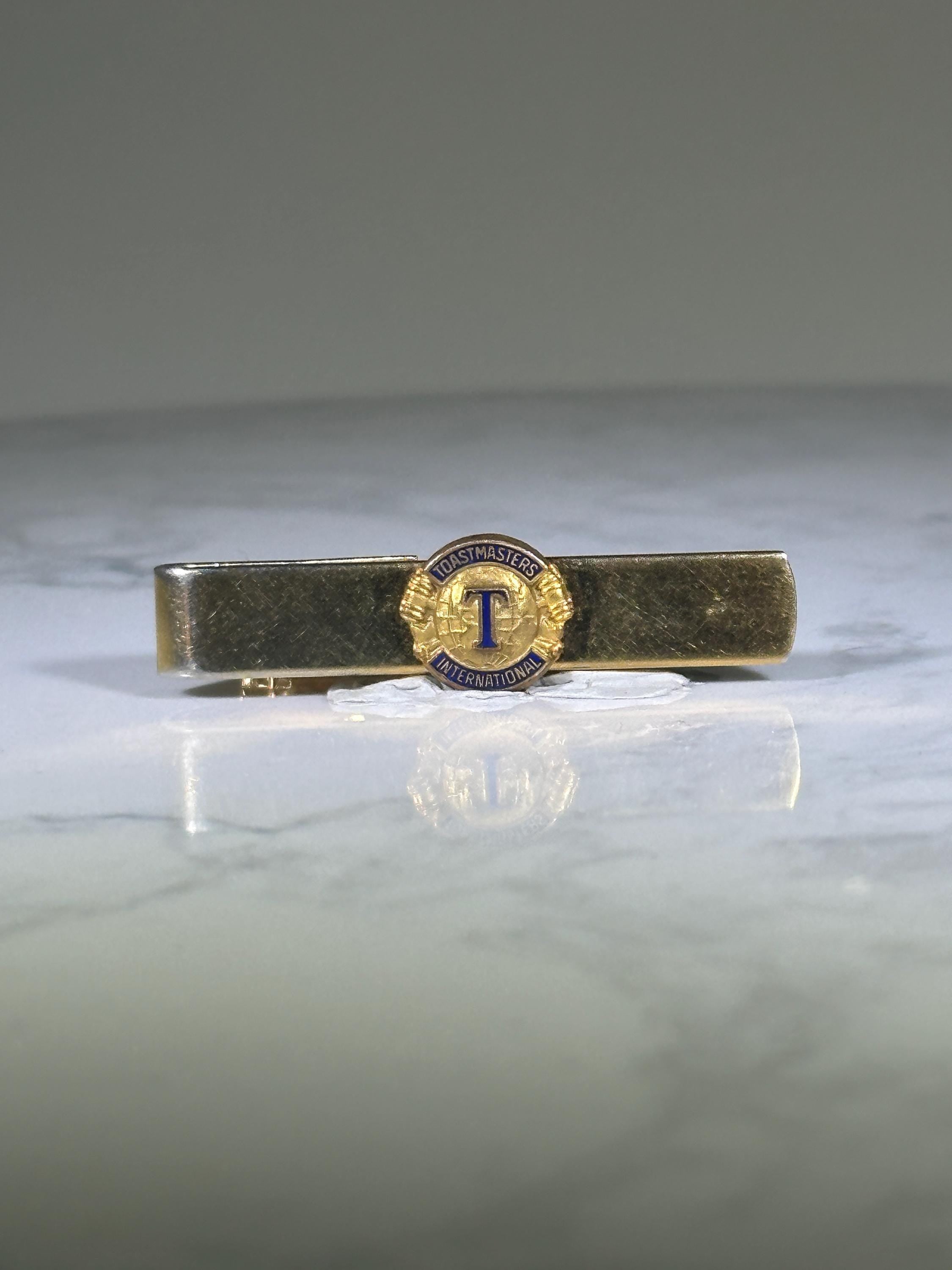 Toastmasters Tie Clip: Gold Tone Enamel - Vintage Career Accessory