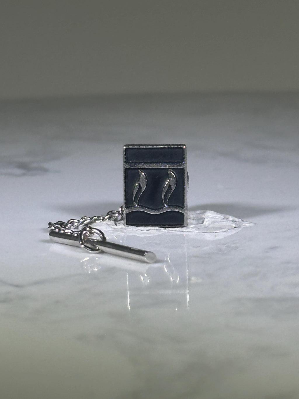 Black Abstract Tie Tack: Black Enamel Silver-Tone - Vintage Symbol Accessory