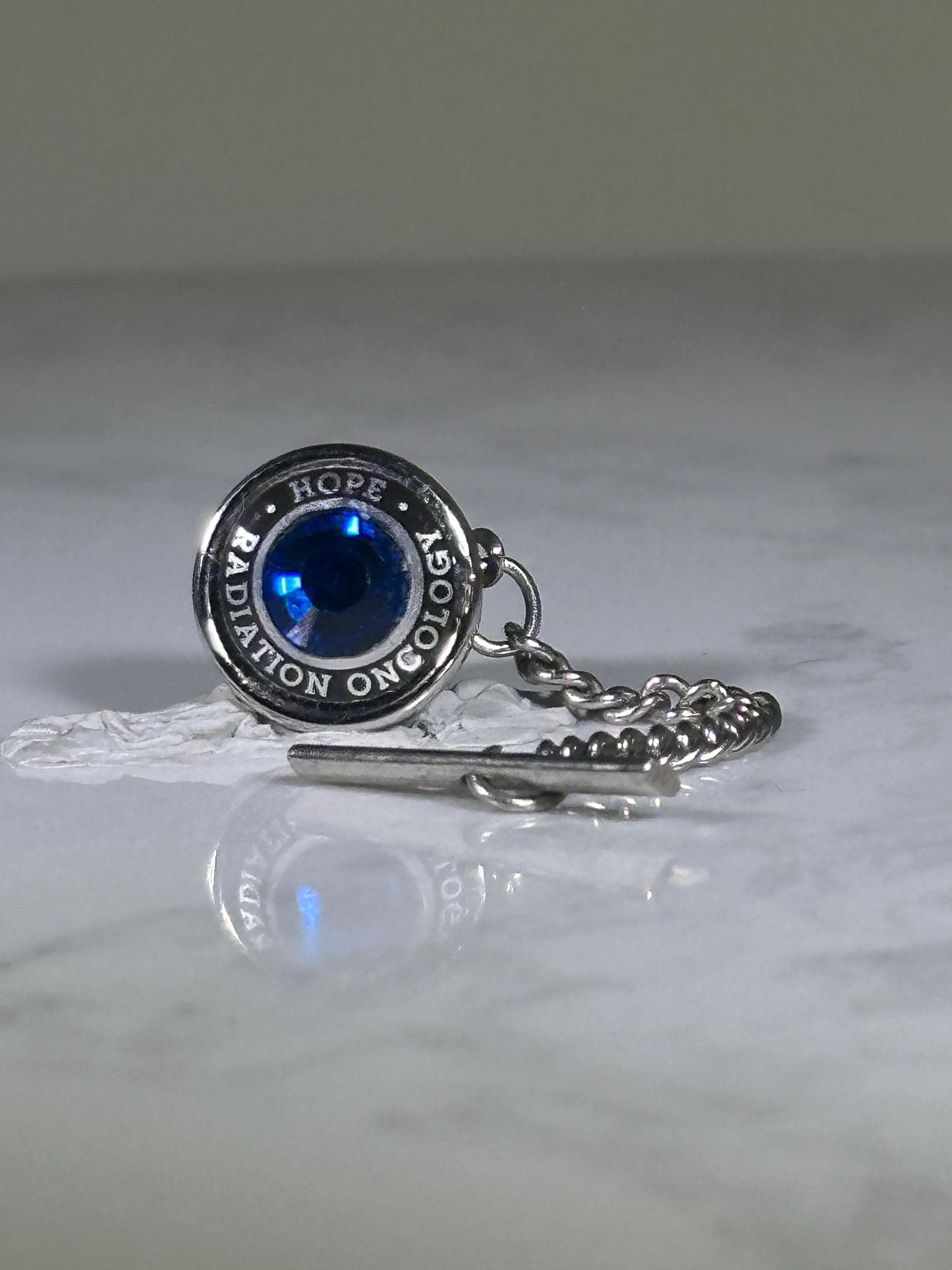 Radiation Oncology Tie Tack: Silver & Blue Gem - Medical Hope Accessory