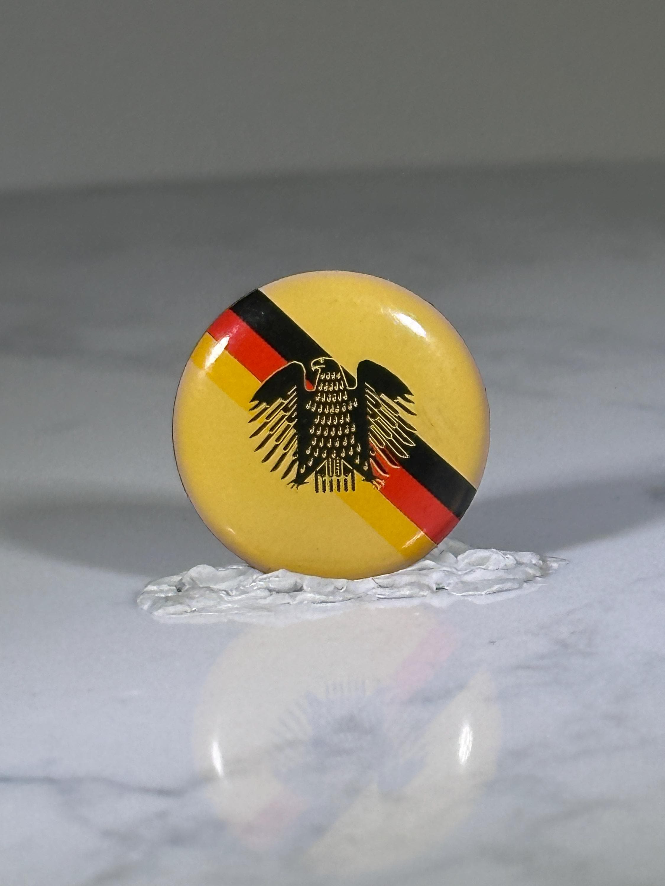 German Eagle Emblem Pin: Yellow Gloss Enamel - Vintage Patriotic Accessory
