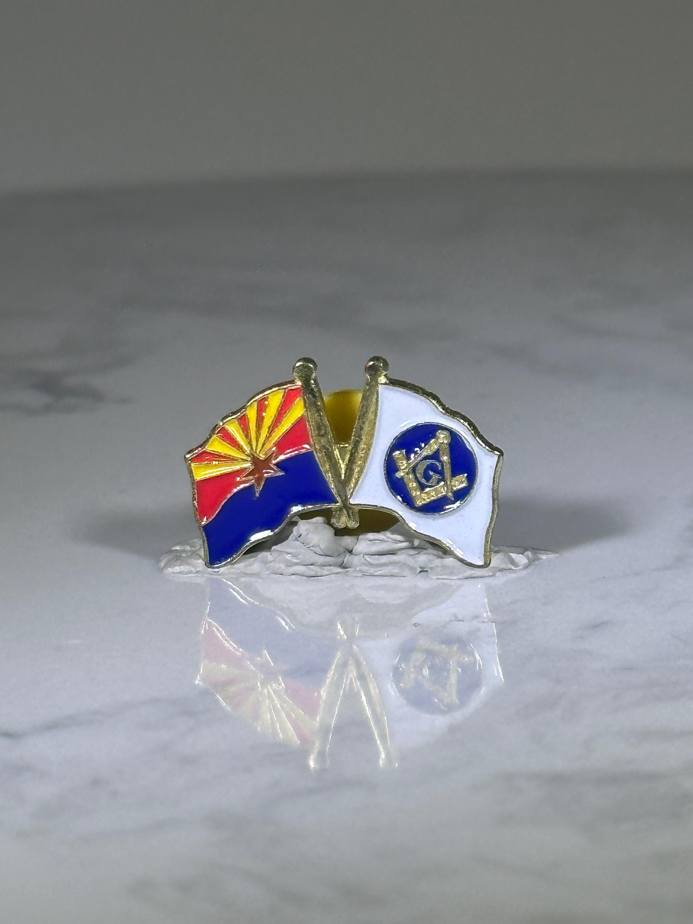 Arizona Freemason Flag Pin: Gold Tone Enamel - Fraternal Vintage Accessory