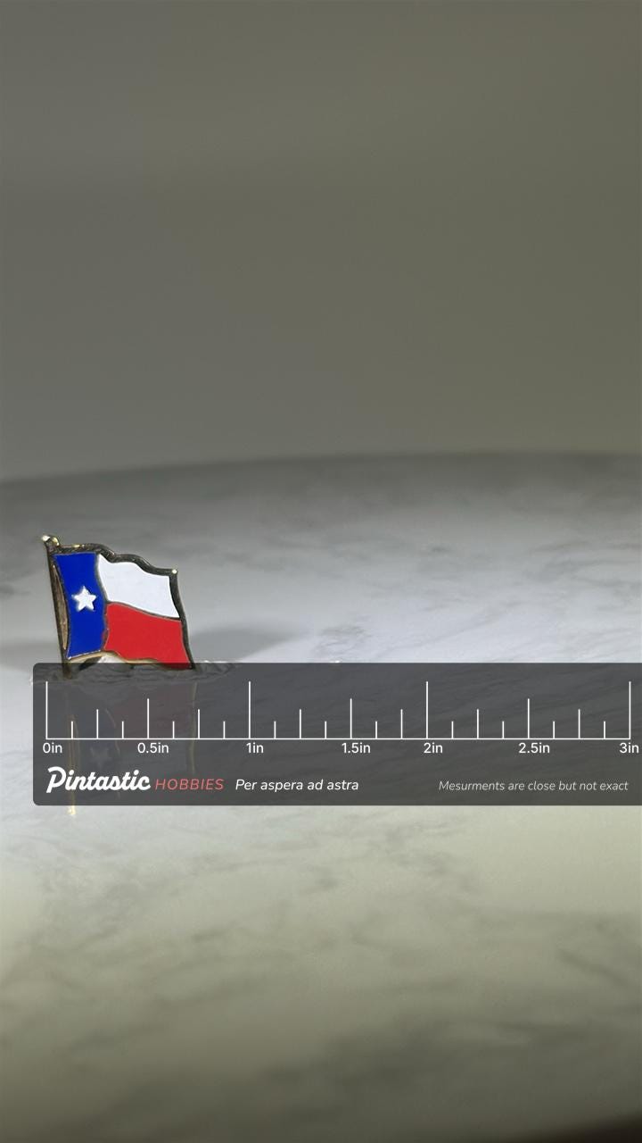 Texas Flag Lapel Pin: Gold Trim Enamel - State Pride Accessory with ruler overlay for size reference