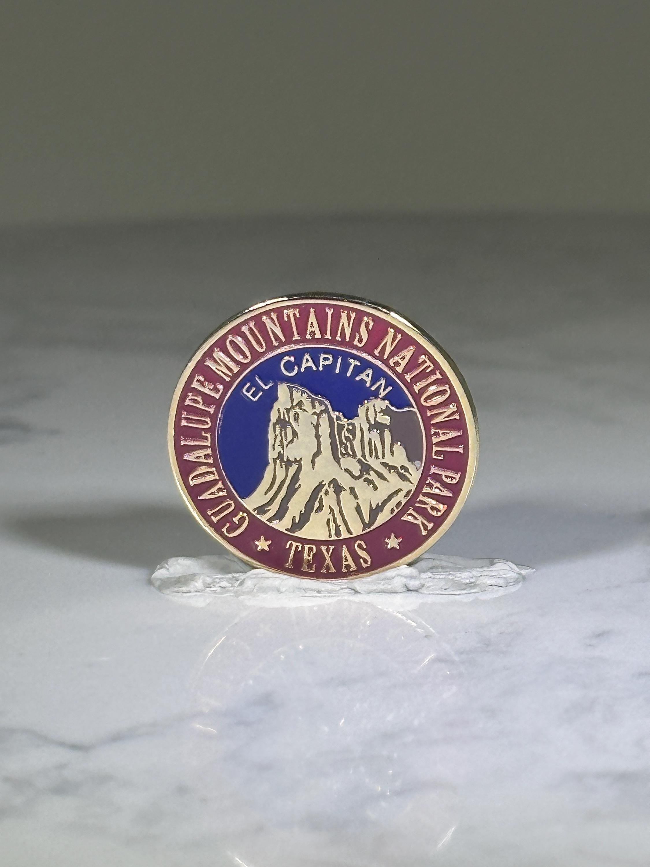 Guadalupe Mountains National Park Pin: Red Gold Enamel - Texas Travel Accessory