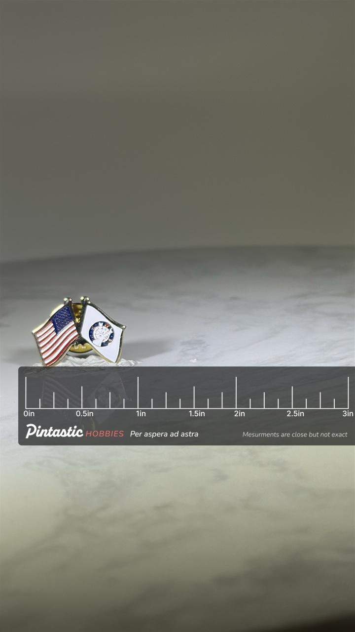 USA & Elks Fraternity Flag Pin: Gold-Tone Enamel - Patriotic Souvenir Accessory with ruler overlay for size reference
