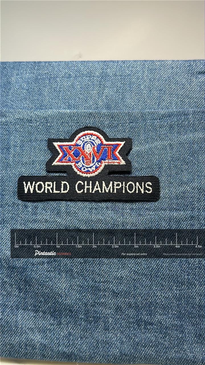 Super Bowl XXVI Collectable Patch: Iron-On Red Blue White - 1990s Sports Accessory with ruler overlay for size reference