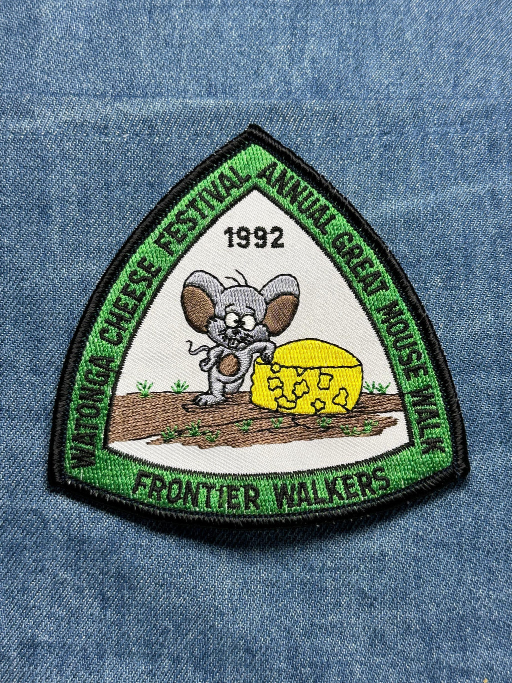Watonga Cheese Festival Sew-On Patch: Mouse & Cheese - 1992 Event Accessory