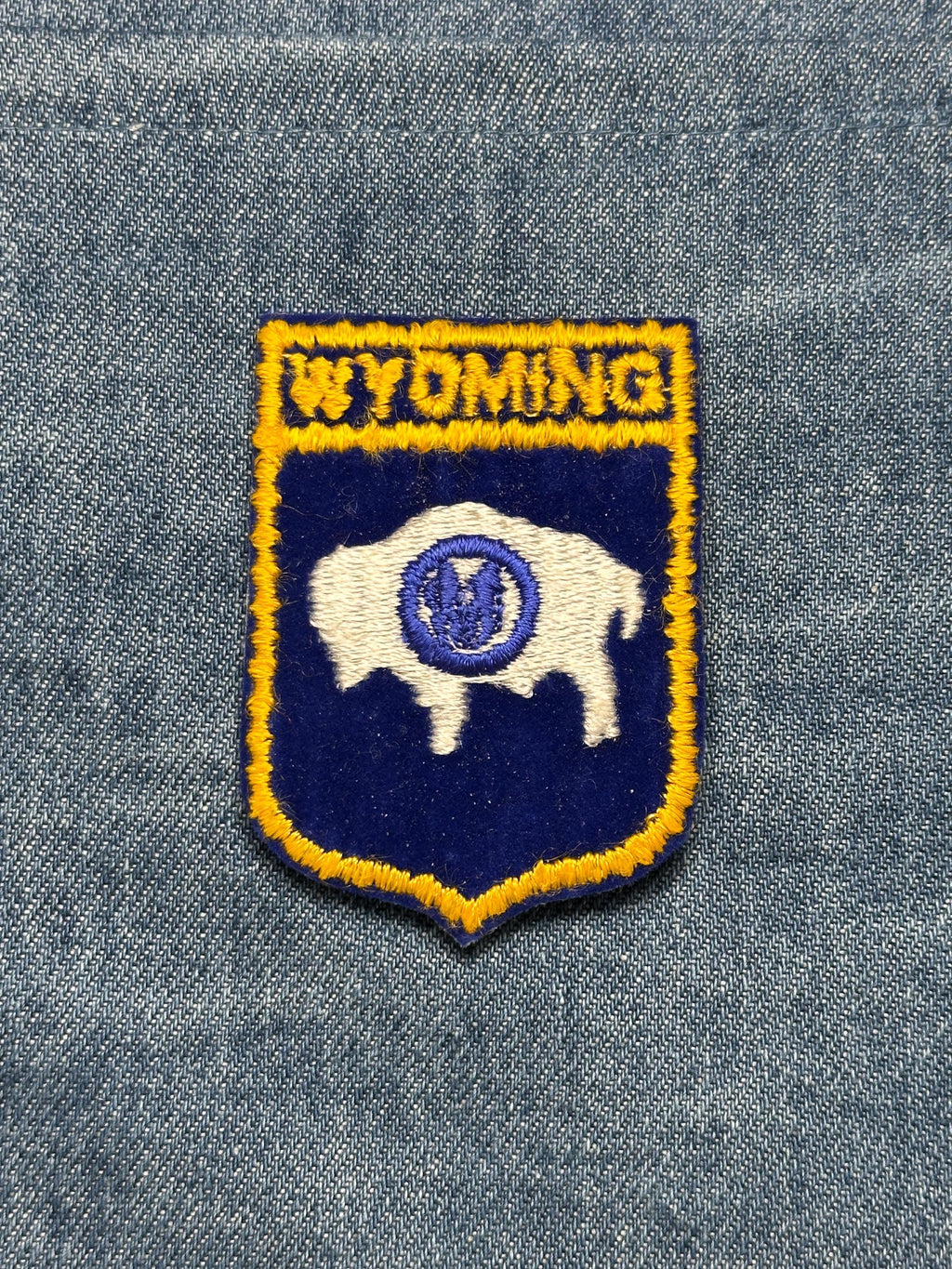 Wyoming Sew On Buffalo Patch: Blue & Gold - Vintage Travel Souvenir