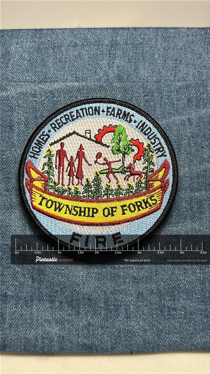 Township of Forks Fire Collectable Patch: Iron-On Multicolored - Vintage Civic Accessory with ruler overlay for size referenc