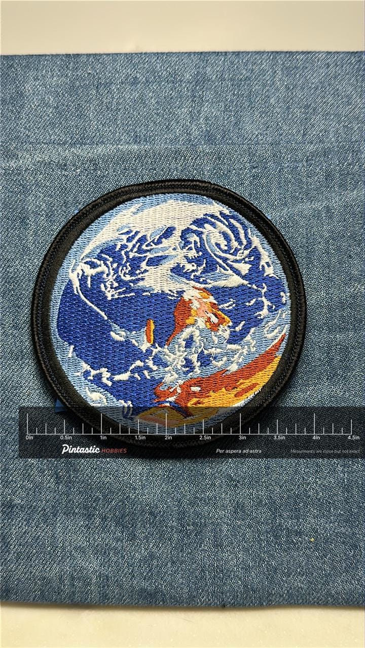 Earth View Sew-On Patch: Blue Multicolor - Space Exploration Accessory with ruler overlay for size reference