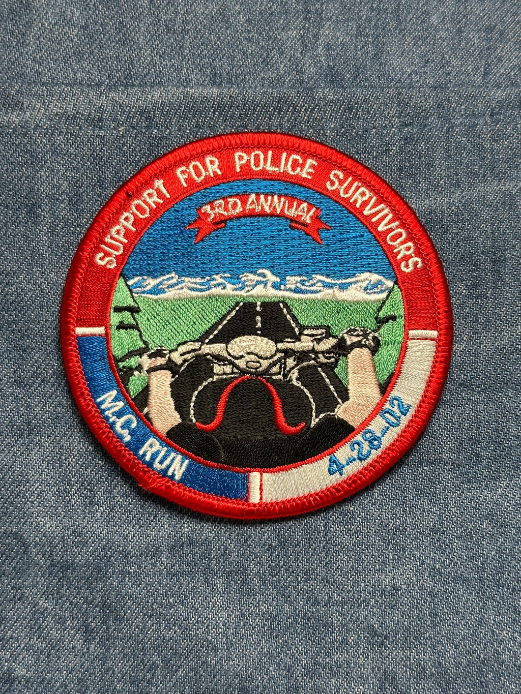 Police Support MC Run Collectable Iron-On Patch: Red Blue - 2002 Biker Event Accessory