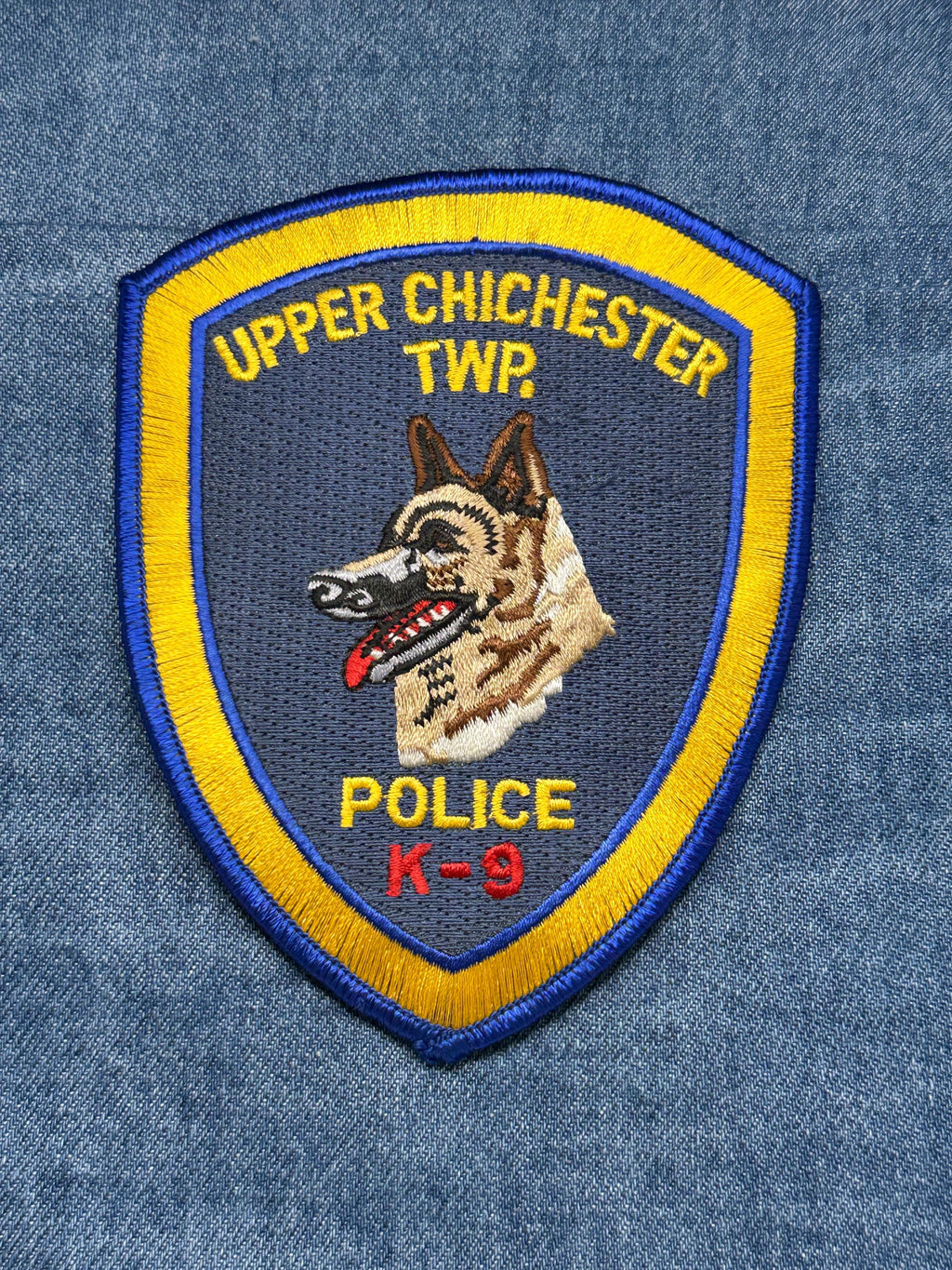 Upper Chichester K-9 Police Collectable Patch: Iron-On Blue/Yellow Shield - Law Enforcement Accessory