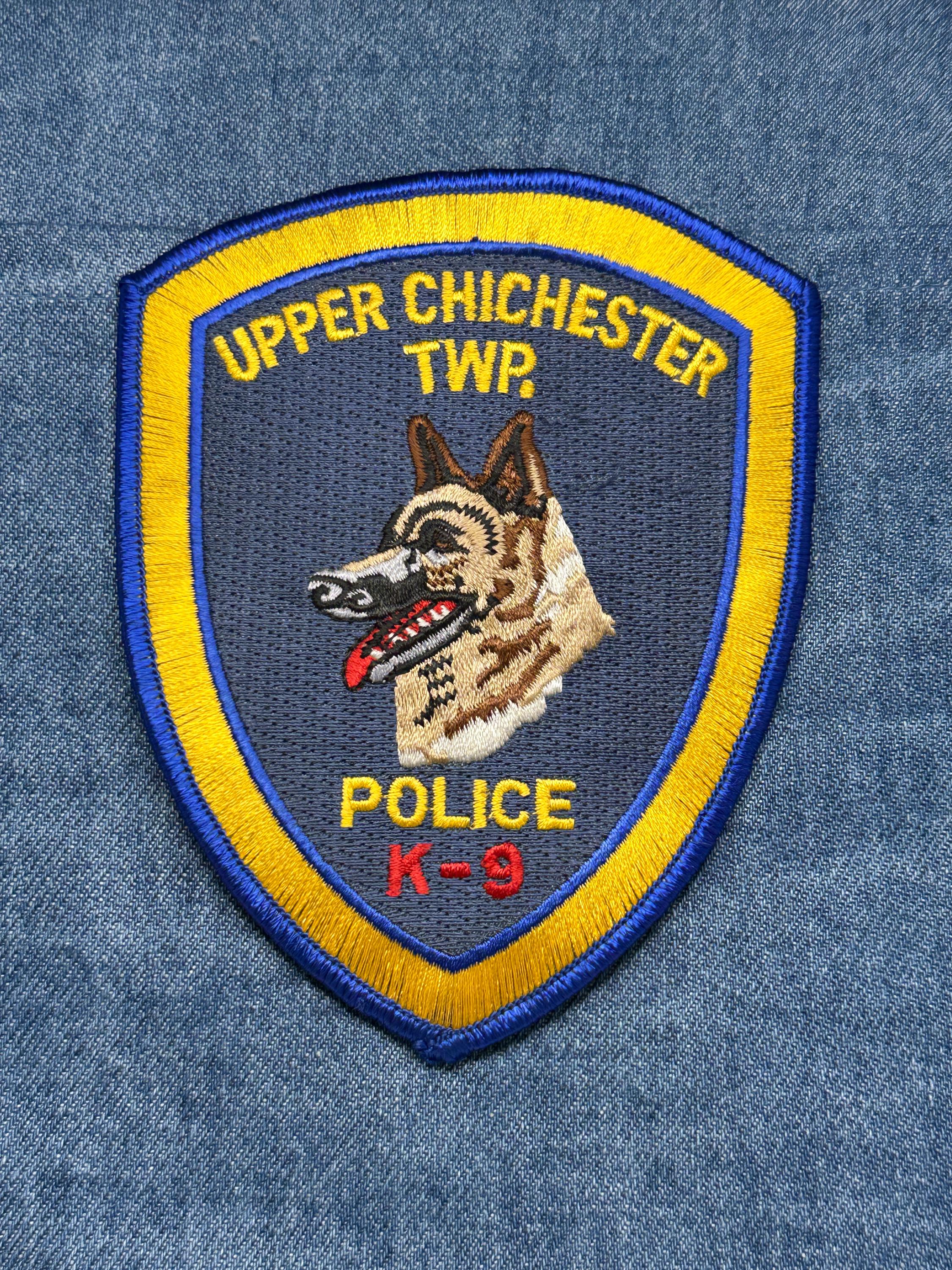 Upper Chichester K-9 Police Collectable Patch: Iron-On Blue/Yellow Shield - Law Enforcement Accessory