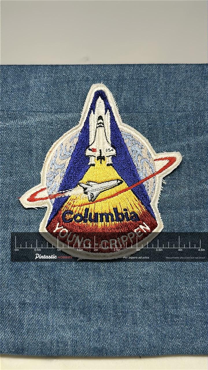 Columbia Collectable Patch: Iron-On Multicolor - NASA Shuttle Era Accessory with ruler overlay for size reference