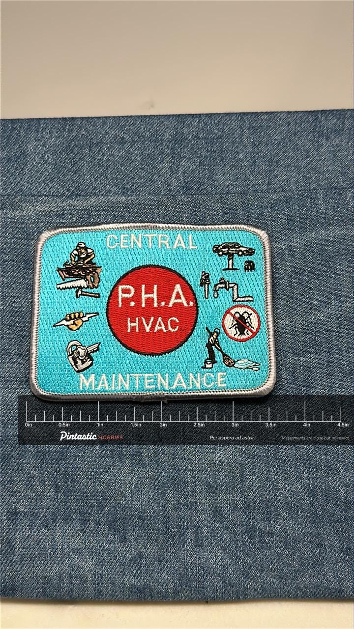 P.H.A. HVAC Collectable Patch: Sew-On Blue/Silver - Maintenance Accessory with ruler overlay for size reference